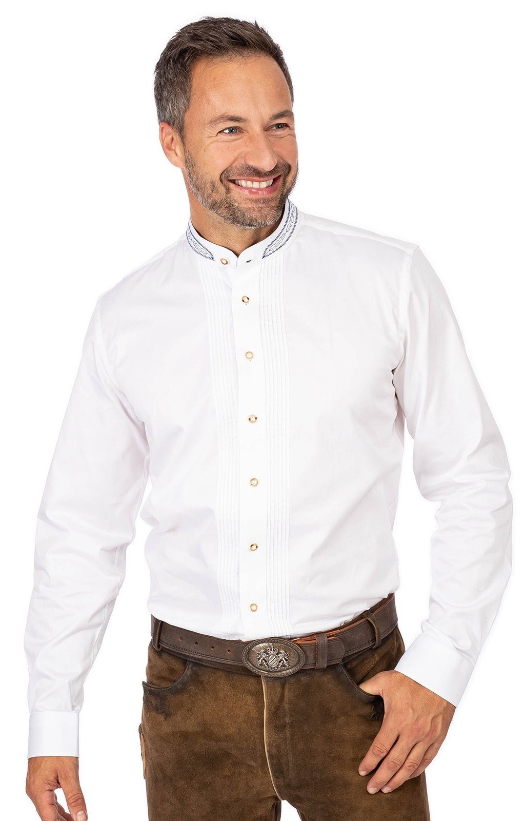 Almsach Trachtenhemd Stehkragenhemd JAKOB weiß jeans (Slim Fit)
