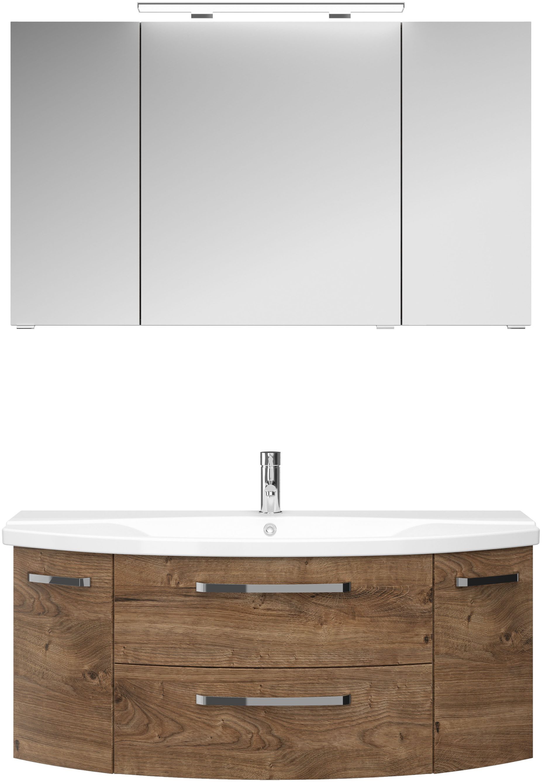 Saphir Badmöbel-Set Serie 4010 2-teilig Keramik-Waschtisch mit LED-Spiegelschrank, (Set), Badezimmer Set 120,5 cm breit, inkl. Türdämpfer, 5 Türen, 2 Schubladen