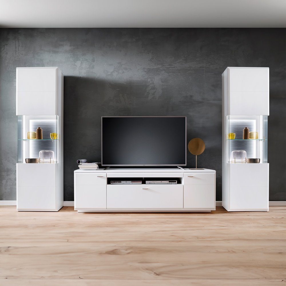 Lomadox Wohnwand ALIA-05, (3-St., 3-tlg), Fernsehwand montiert weiß matt, Wohnzimmer Schränke Vitrinen Lowboard