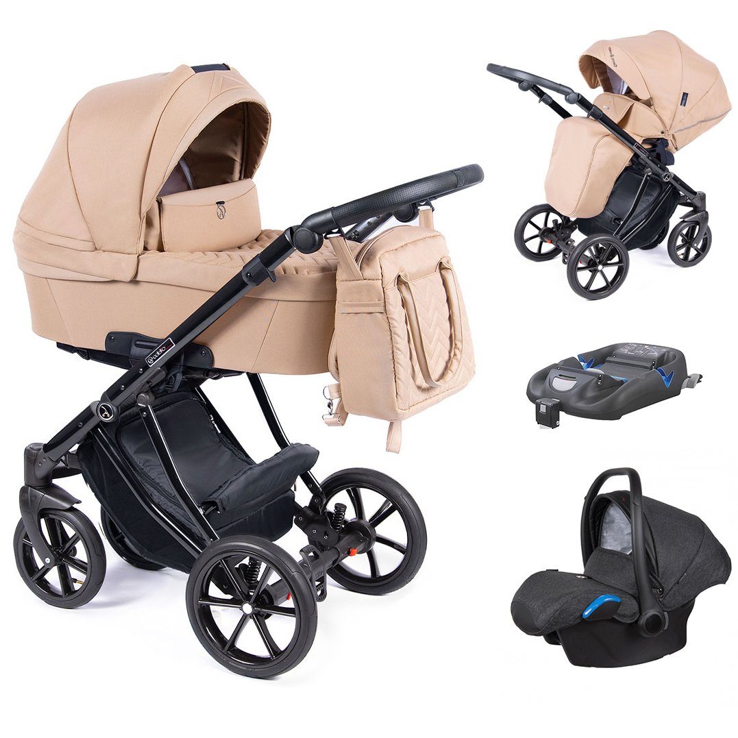babies-on-wheels Kombi-Kinderwagen 4 in 1 Kinderwagen-Set Dante - 14 Teile - in 16 Farben Beige = Gestell schwarz