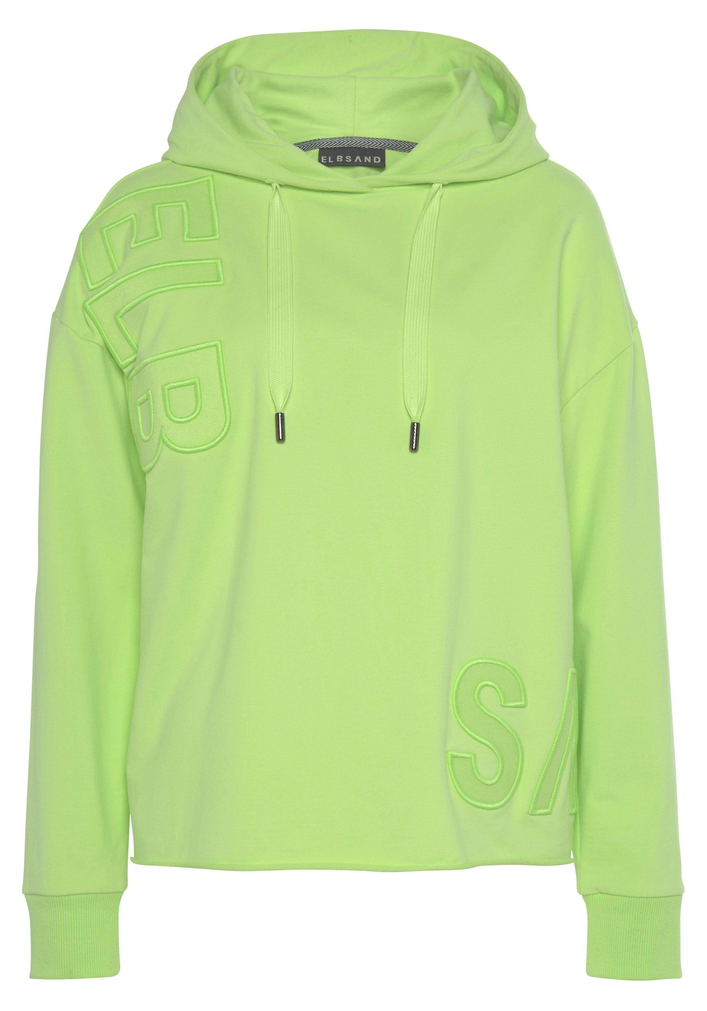 Elgin Kapuzensweatshirt Elbsand Logostickerei limone mit