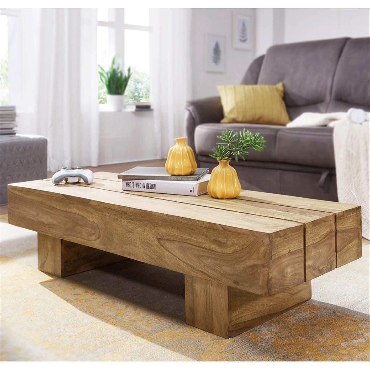 Lomadox Couchtisch, braun, Akazie Massivholz, Landhaus-Stil, günstig online kaufen