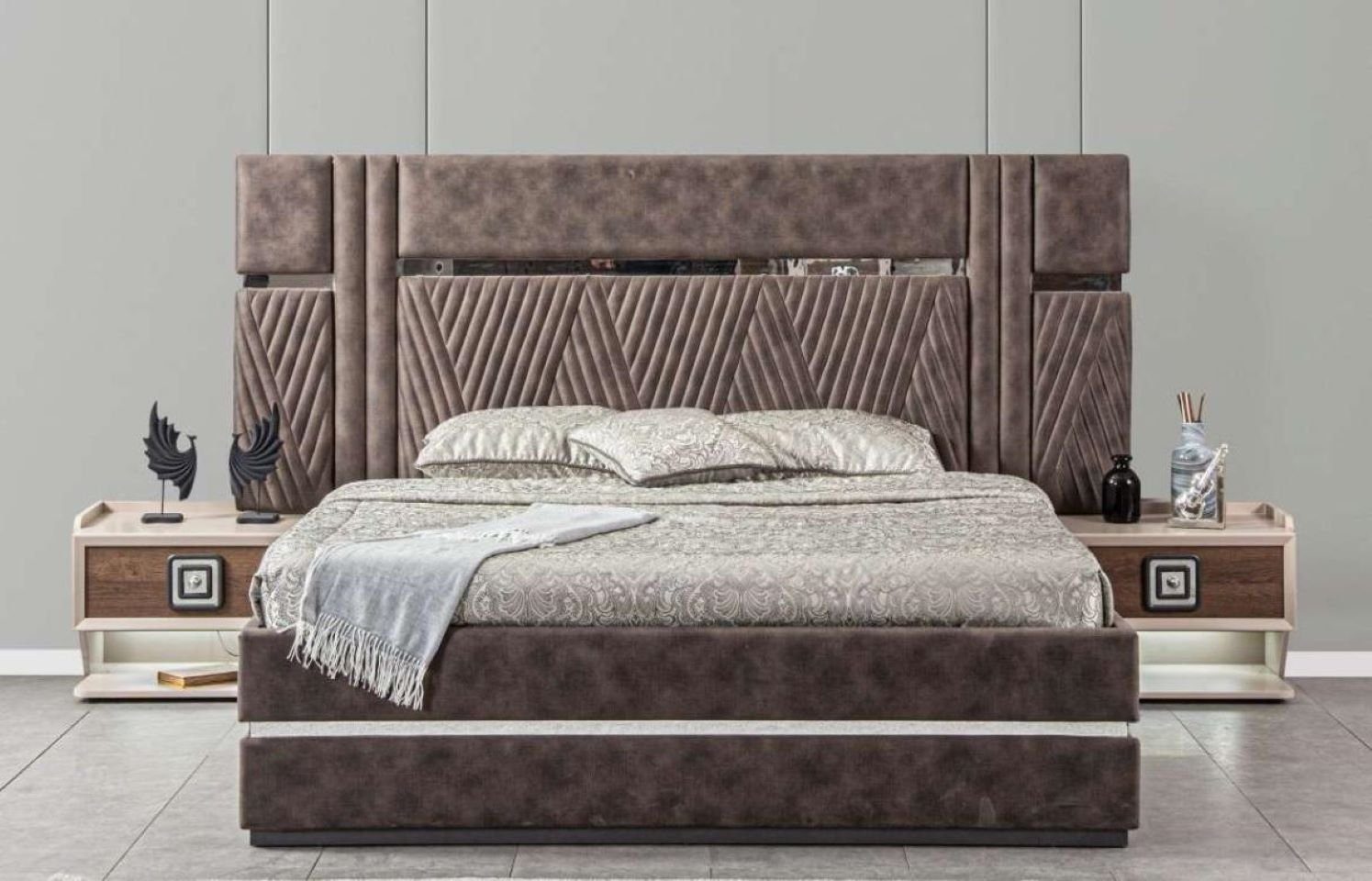 Schlafzimmer Bett (5-St., Luxus Schminktisch), + Modern Design Made in Nachttische + 5tlg 2x Bett Nachttische Neu, JVmoebel Europe Möbel Schlafzimmer-Set + Kleiderschrank 2x
