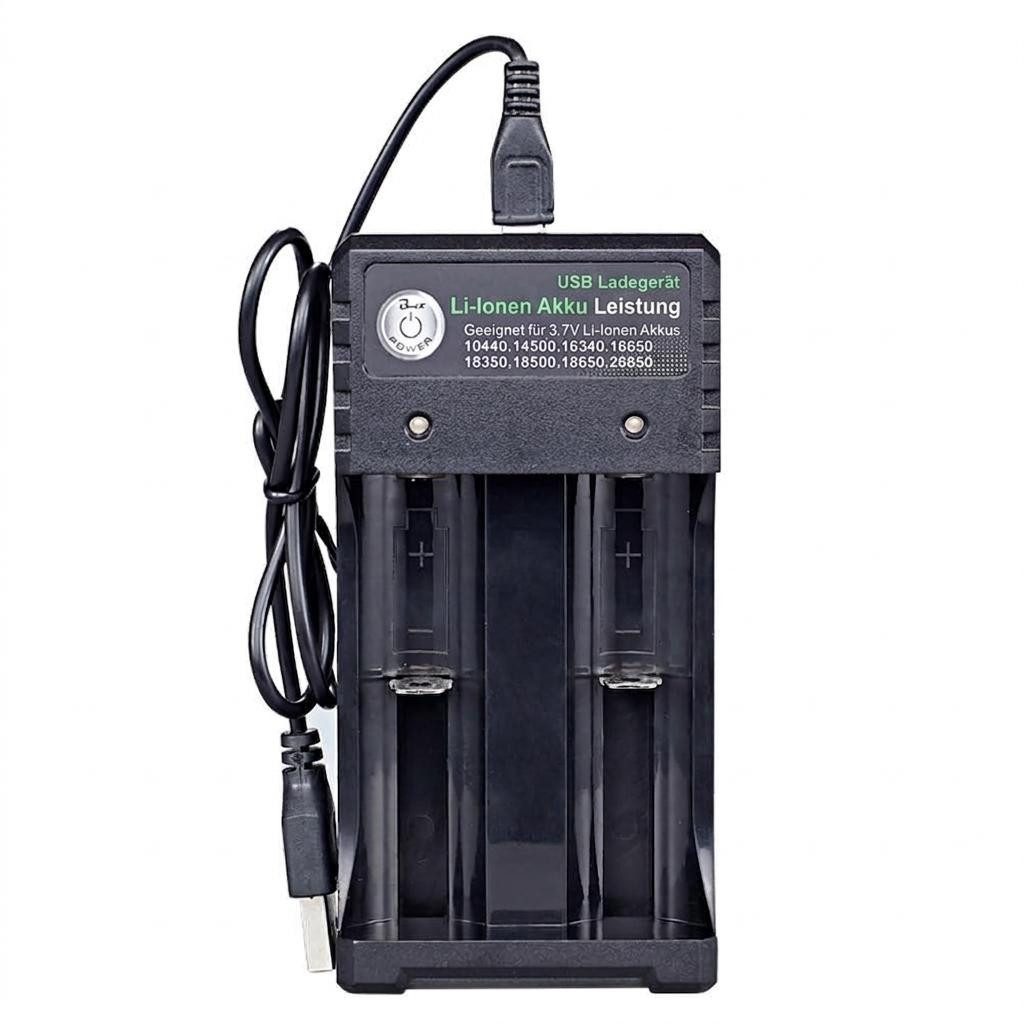 GarveeMore USB‑Doppel‑Ladegerät für 3,7V Lithium‑Akkus, unabhängige Schächte Rundzellen-Lader (Mehrfachschutz, kompatibel mit 18650‑26650 und weiteren Typen)