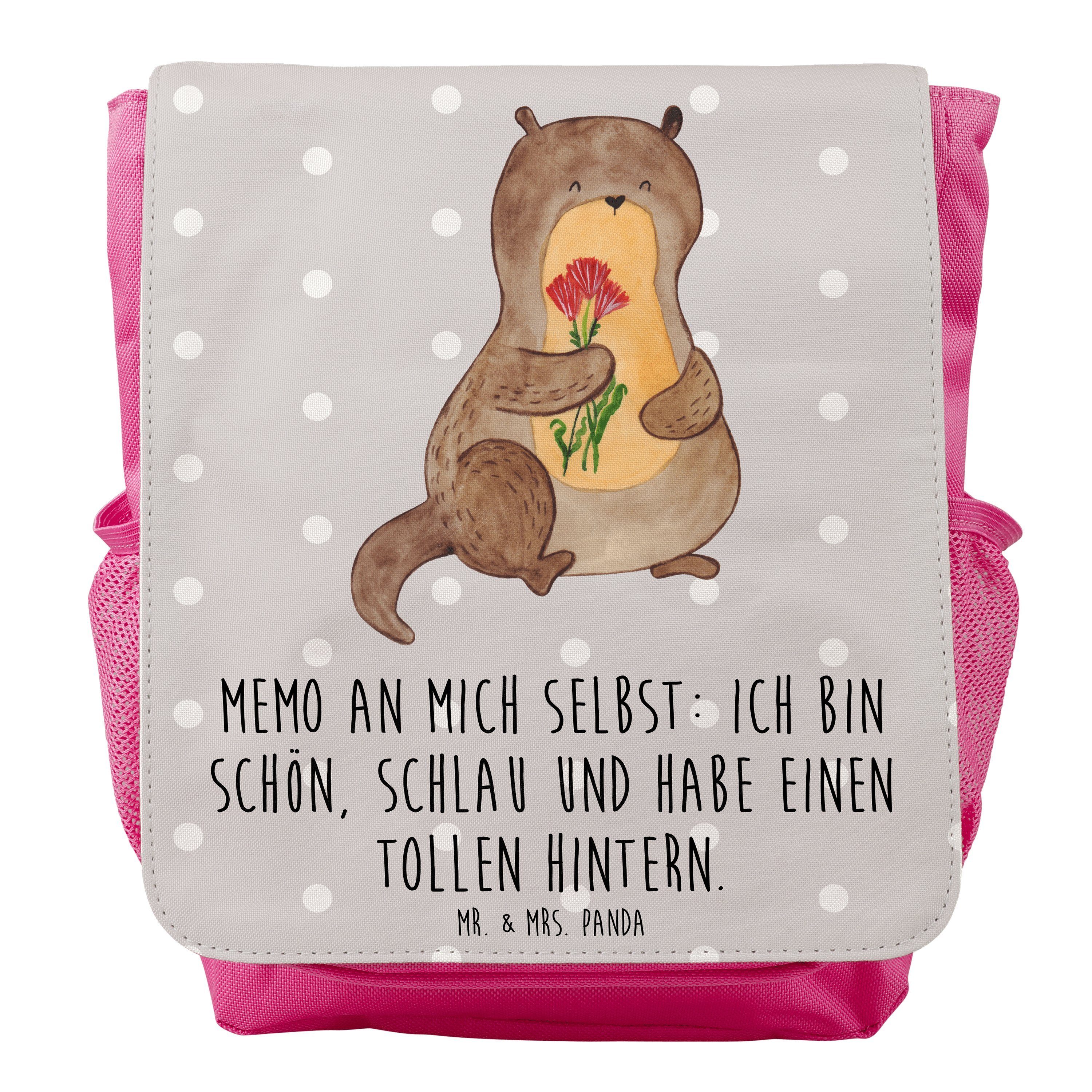 Mr. & Mrs. Panda Kinderrucksack Mädchen Otter Blumenstrauß - Grau Pastell - Geschenk, Kinderrucksack