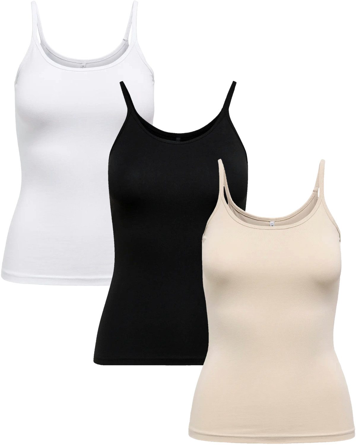 ONLY Spaghettitop (3er-Pack) Basic Trägertops in Unifarben