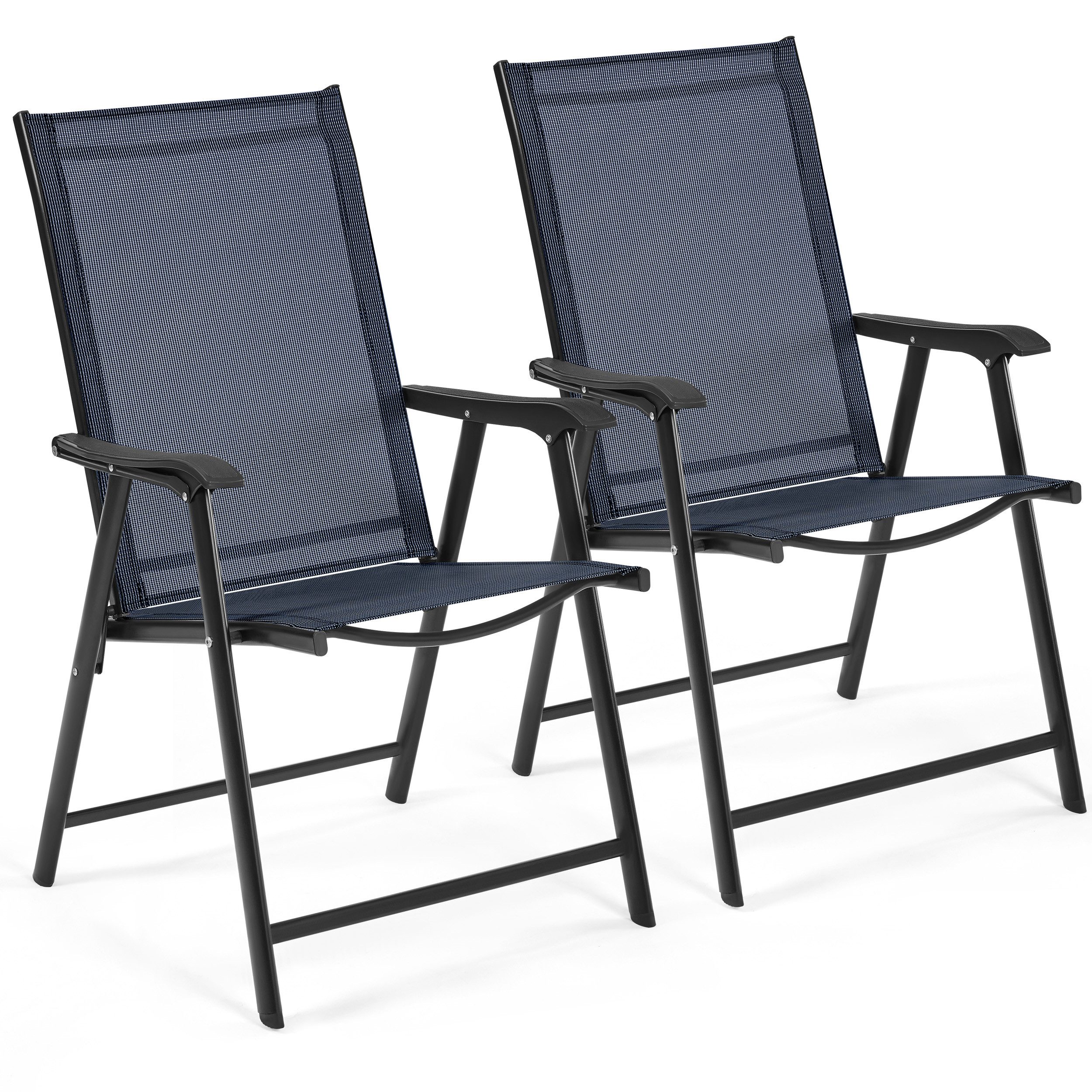 Yaheetech Klappstuhl 2-er Set Klappbarer Gartenstuhl aus Texteline-Gewebe, Stabile Gartenstühle mit Rückenlehne & Armlehnen bis 150 kg Belastbar