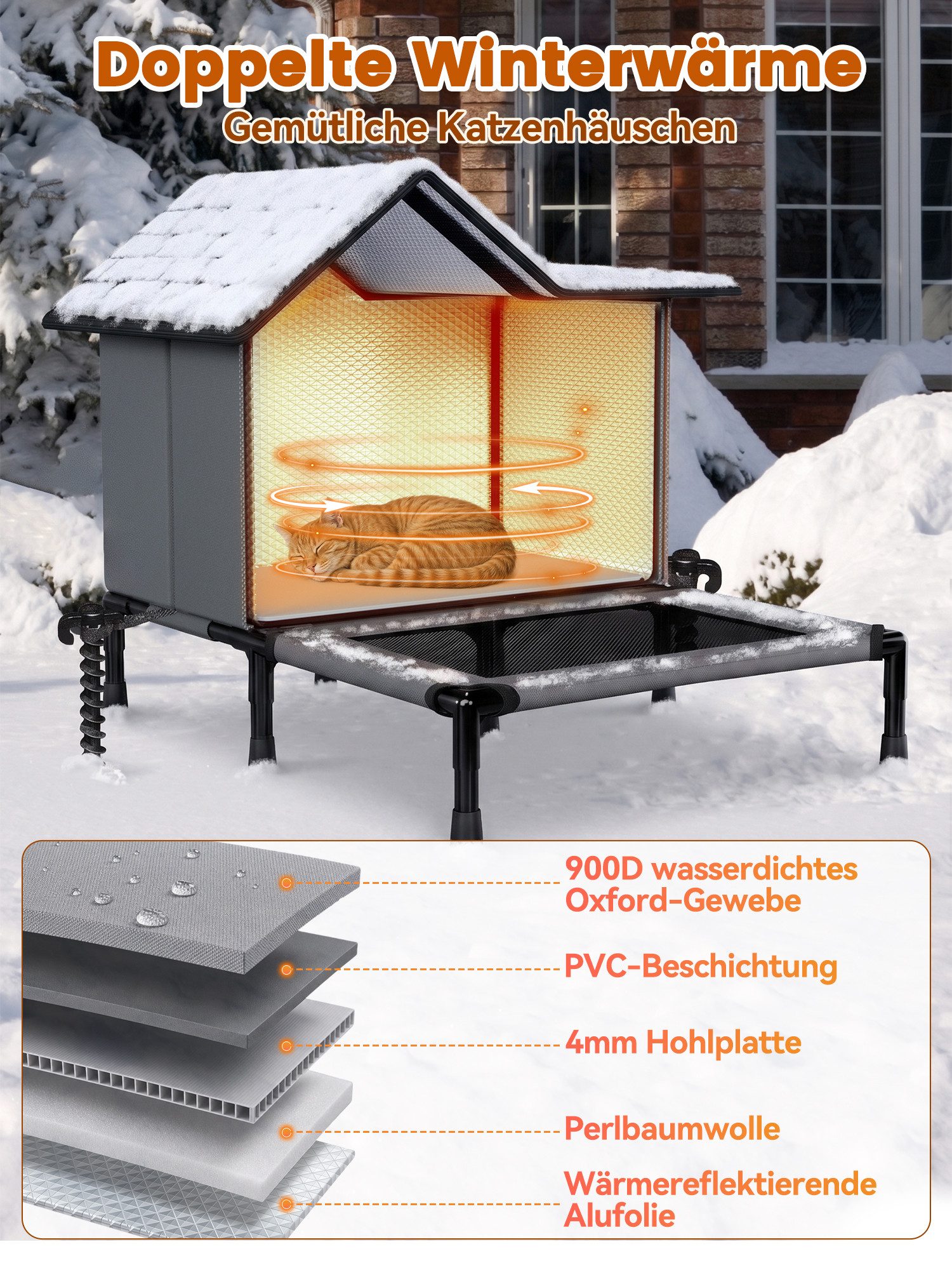 Rywell Tierbett Tierbetten & Katzen Bettchen Weiche für Katzen und kleine Hunde, Material Außen: 900D Oxford-Gewebe mit PVC-Beschichtung – wasserdicht, reißfest – Bild 2 von 5