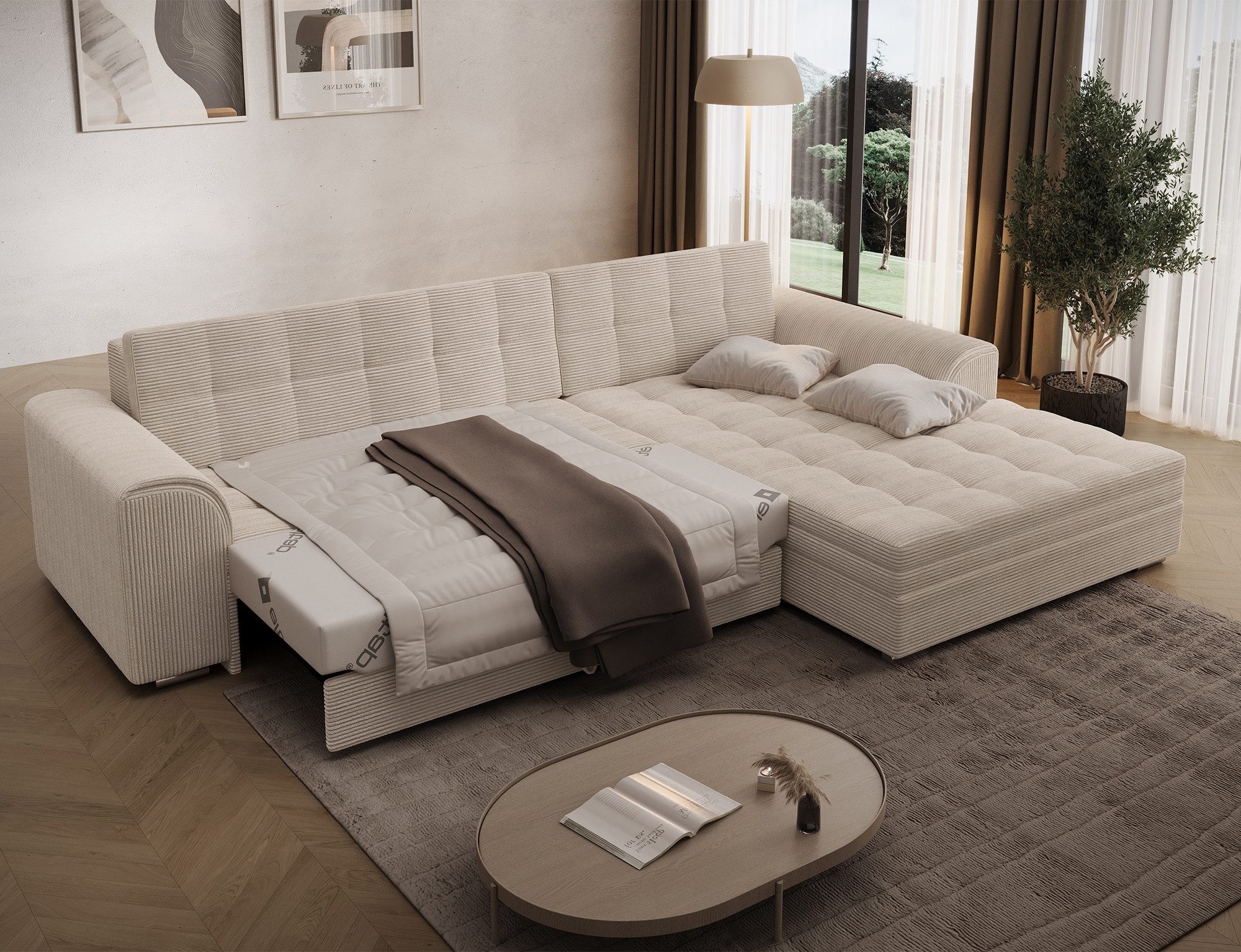 MF Design Ecksofa Ecksofa mit Schlaffunktion in Webstoff, Dolphin / false / Ja
