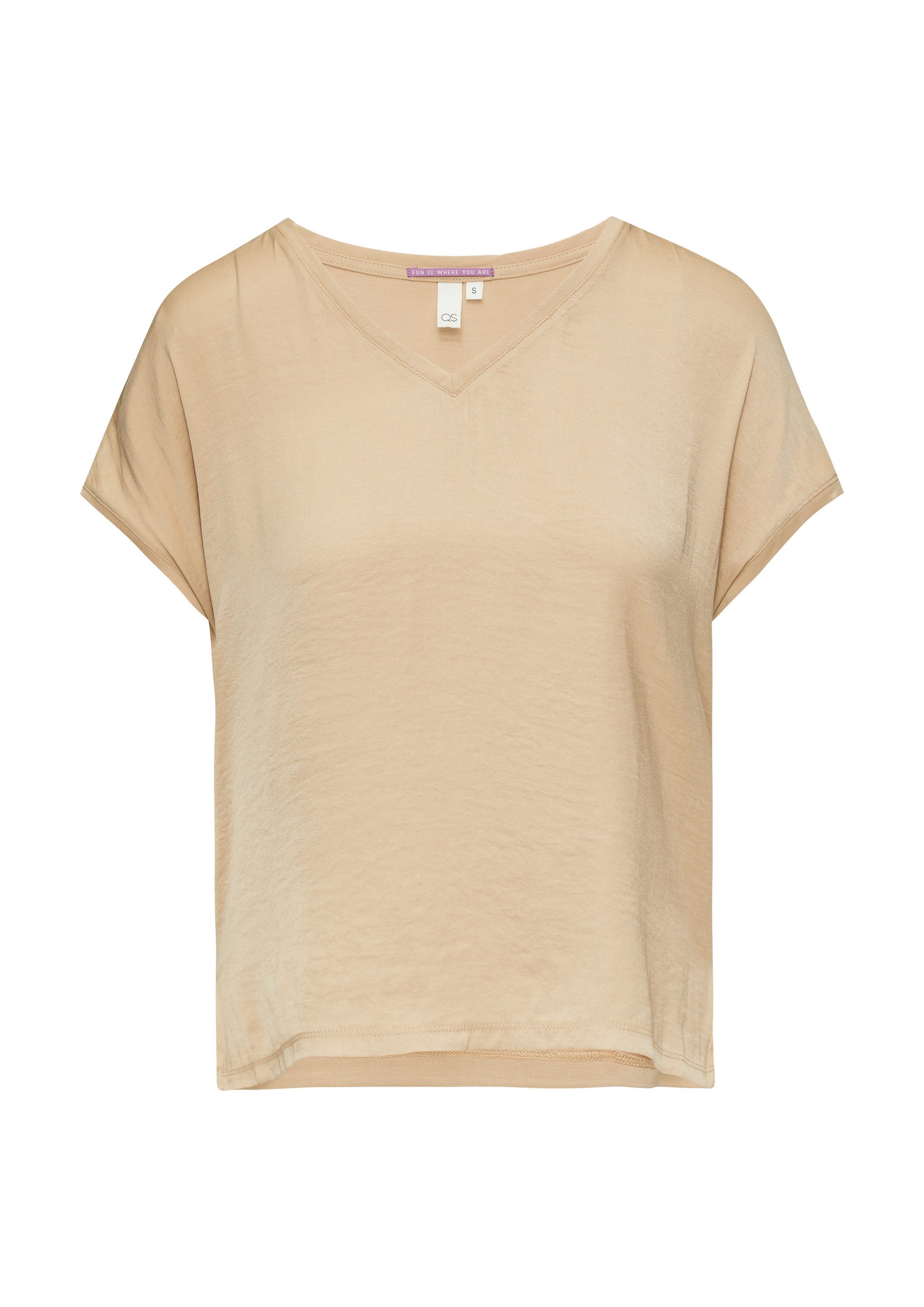 QS Kurzarmshirt T-Shirt Fabricmix-Shirt im Loose Fit mit V-Ausschnitt günstig online kaufen