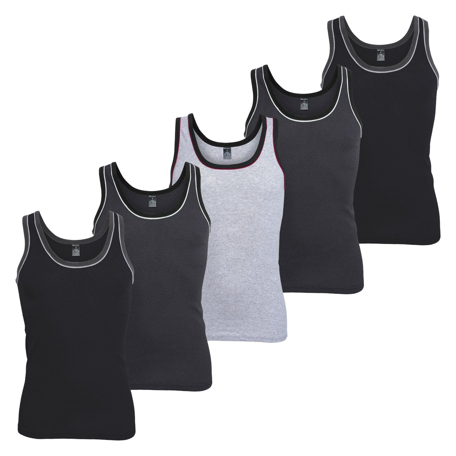 Grau Melange Baumwoll Tank-Top ärmellos Pack) Schwarz Unterhemd MT / (5er Unterhemden Herren