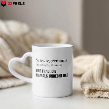 22Feels Tasse Schwiegermama Geschenk Hochzeit Frauen Mutter der Braut des Bräutigams, Keramik, Made In Germany, Spülmaschinenfest, Herzhenkel