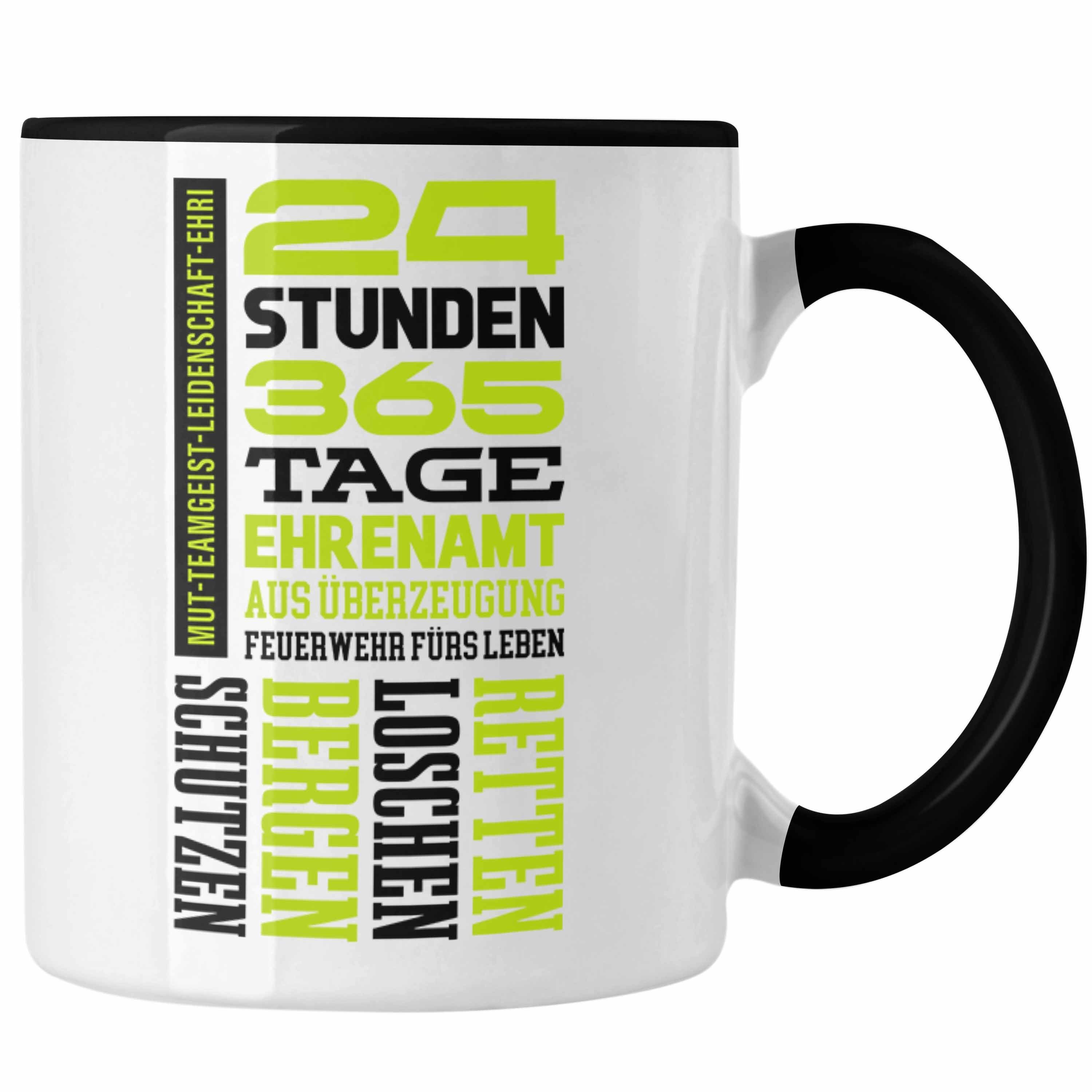 Trendation Tasse Trendation - Ehrenamtliche Feuerwehr Geschenk Tasse Feuerwehrmann Freiwillig Schwarz | Teetassen