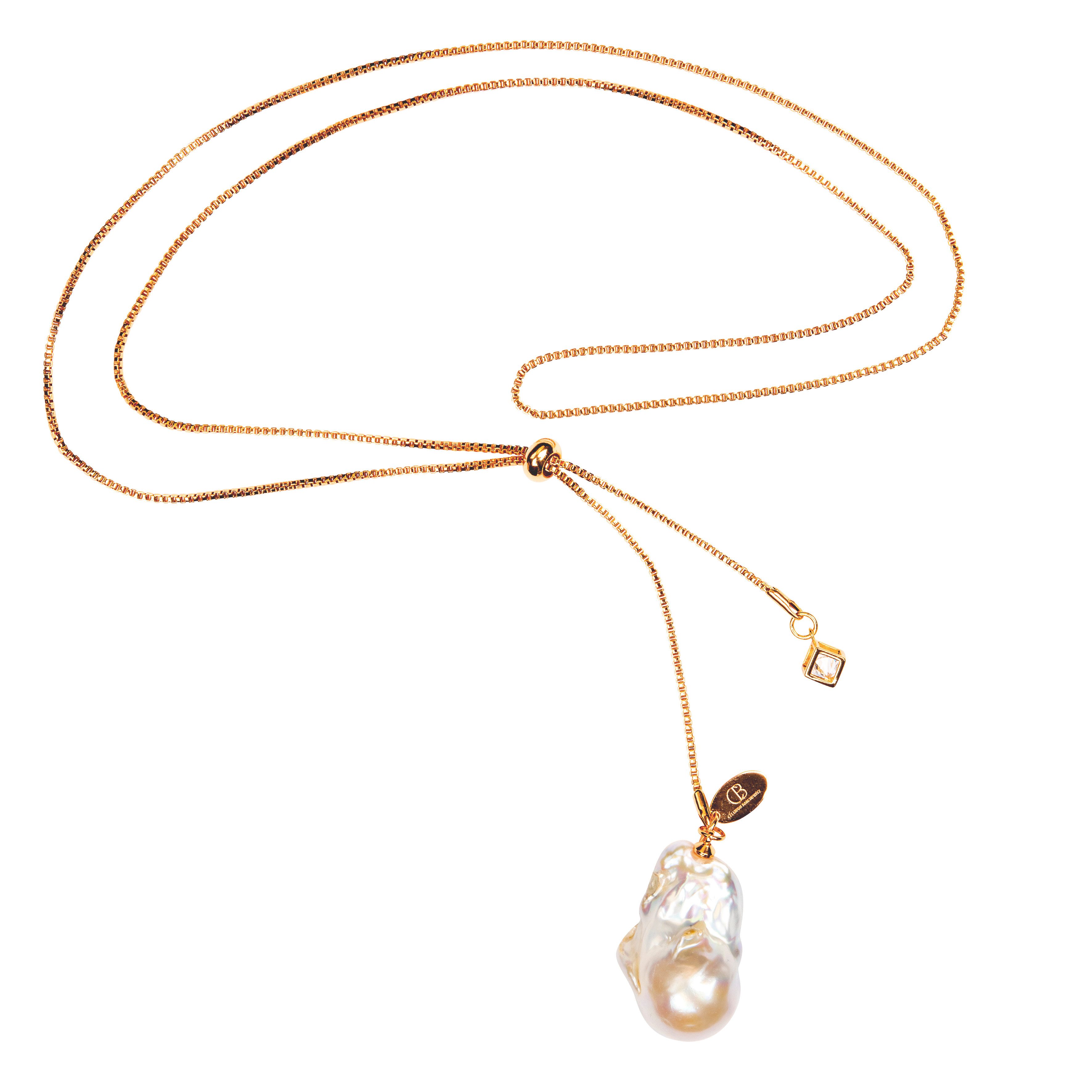 Y-Kette "BLICKFANG" lange Halskette mit XL Barockperle und Zirkonia Anhänger