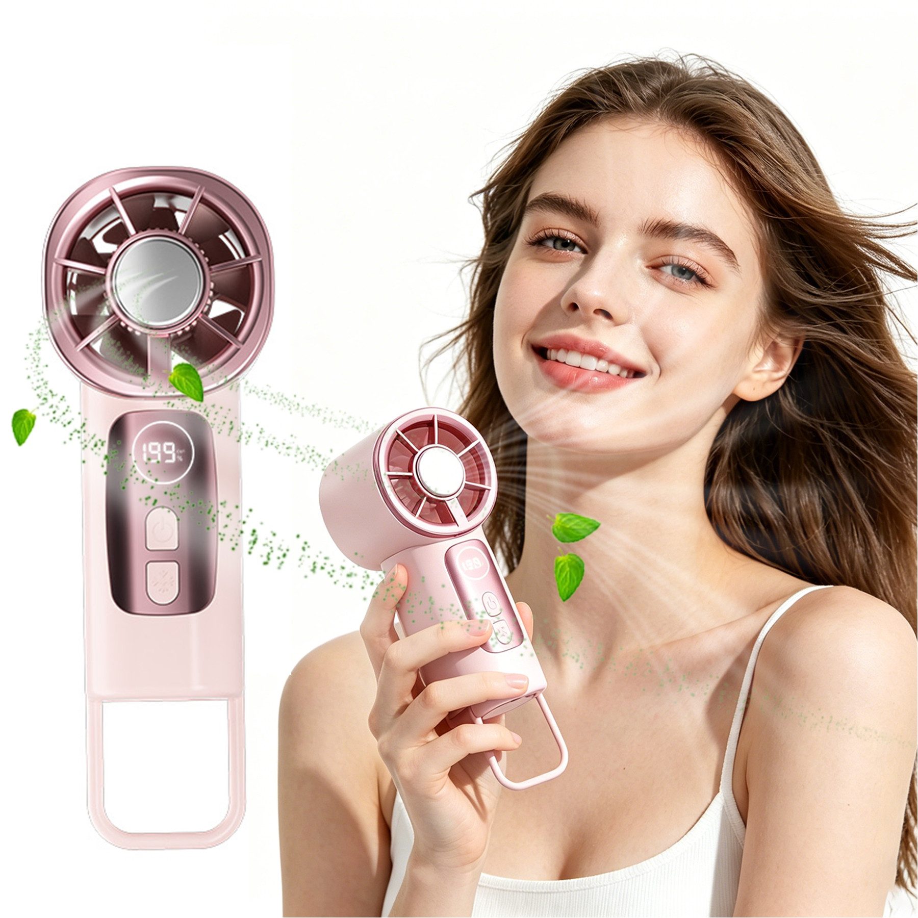 Senmudi Handventilator Tragbarer Mini-Ventilator Einstellbare Geschwindigkeit(1-199),1200mAh, Tischventilator Digitales Display,Für Frauen Männer Reisen/Camping