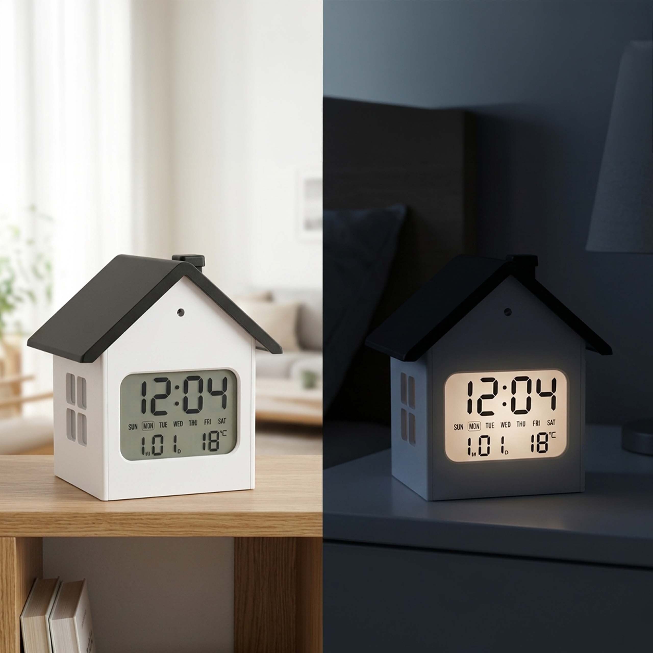 relaxdays Quarzwecker Digitaler Wecker in Hausform A