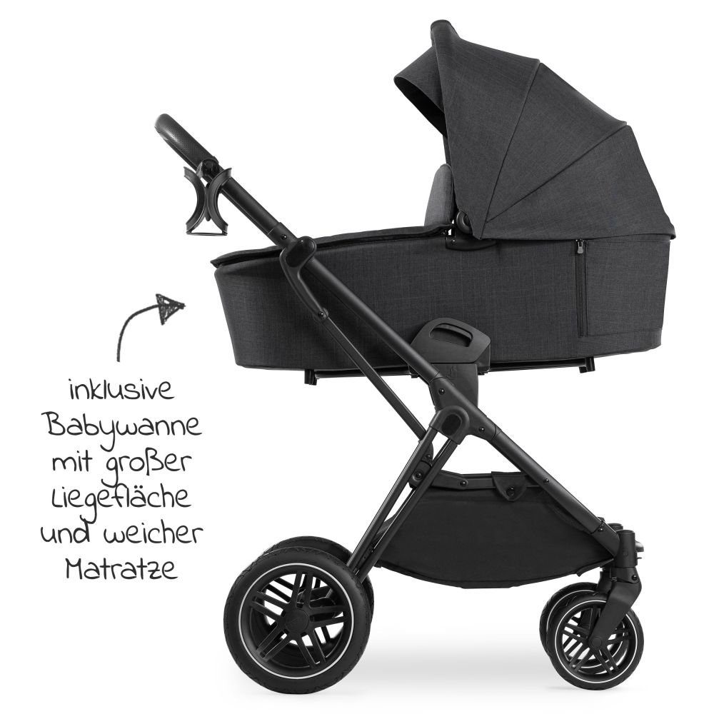 Babywanne, mit Set Kombi-Kinderwagen X Sportsitz, Set Isofix - Base Babyschale, Hauck Black, Kinderwagen Vision Melange 4in1 Trio