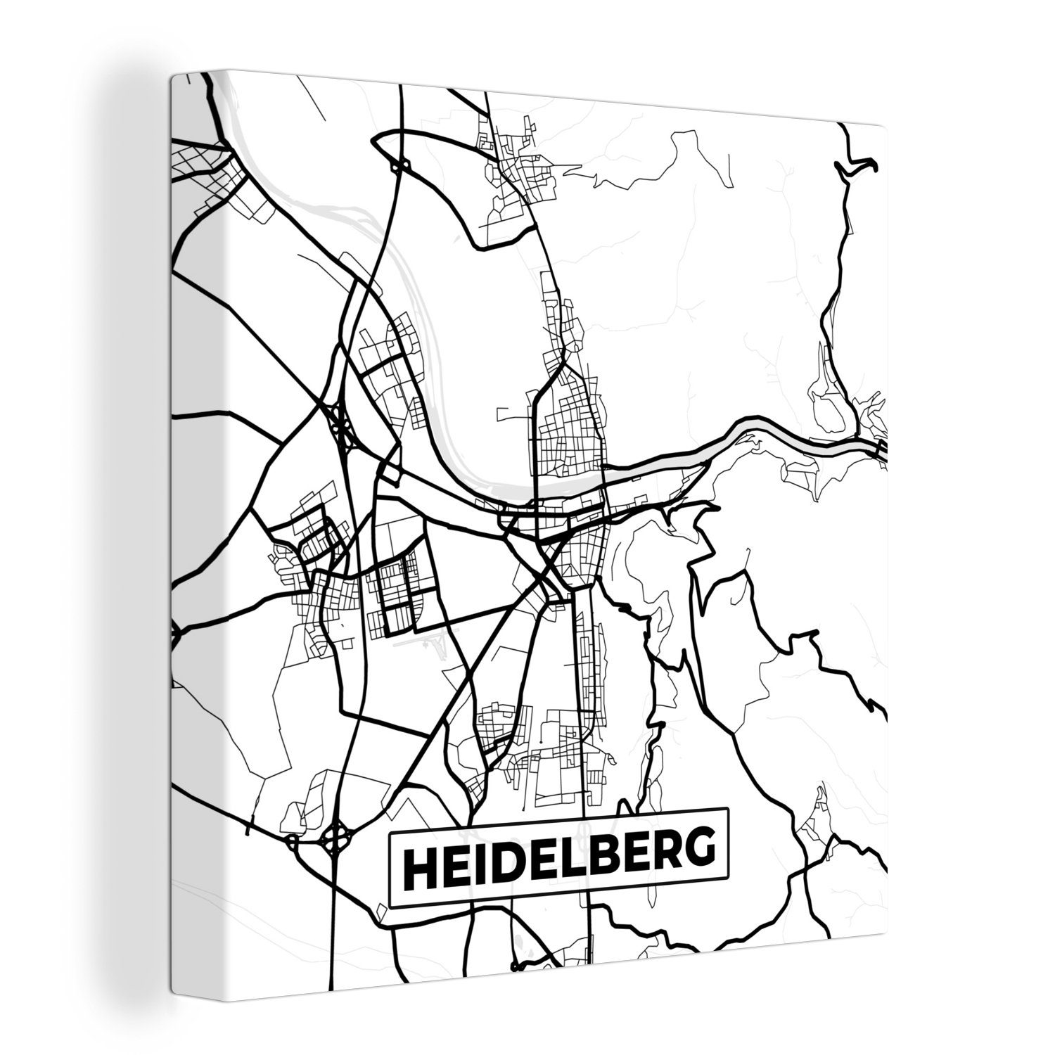OneMillionCanvasses® (1 Heidelberg Schlafzimmer - Karte für Leinwand - Bilder St), Leinwandbild Wohnzimmer Stadtplan,