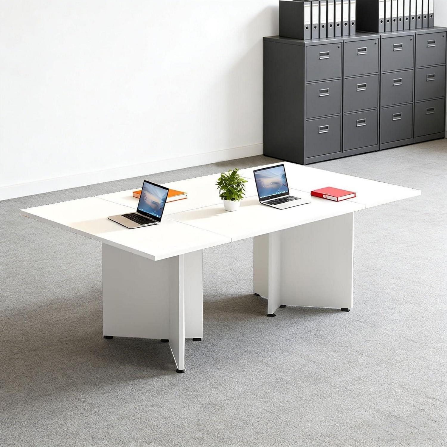 LuxusKollektion Konferenztisch Konferenztisch erweiterbar 540 cm x 100 cm x 74 cm (180 cm x 3) Weiß