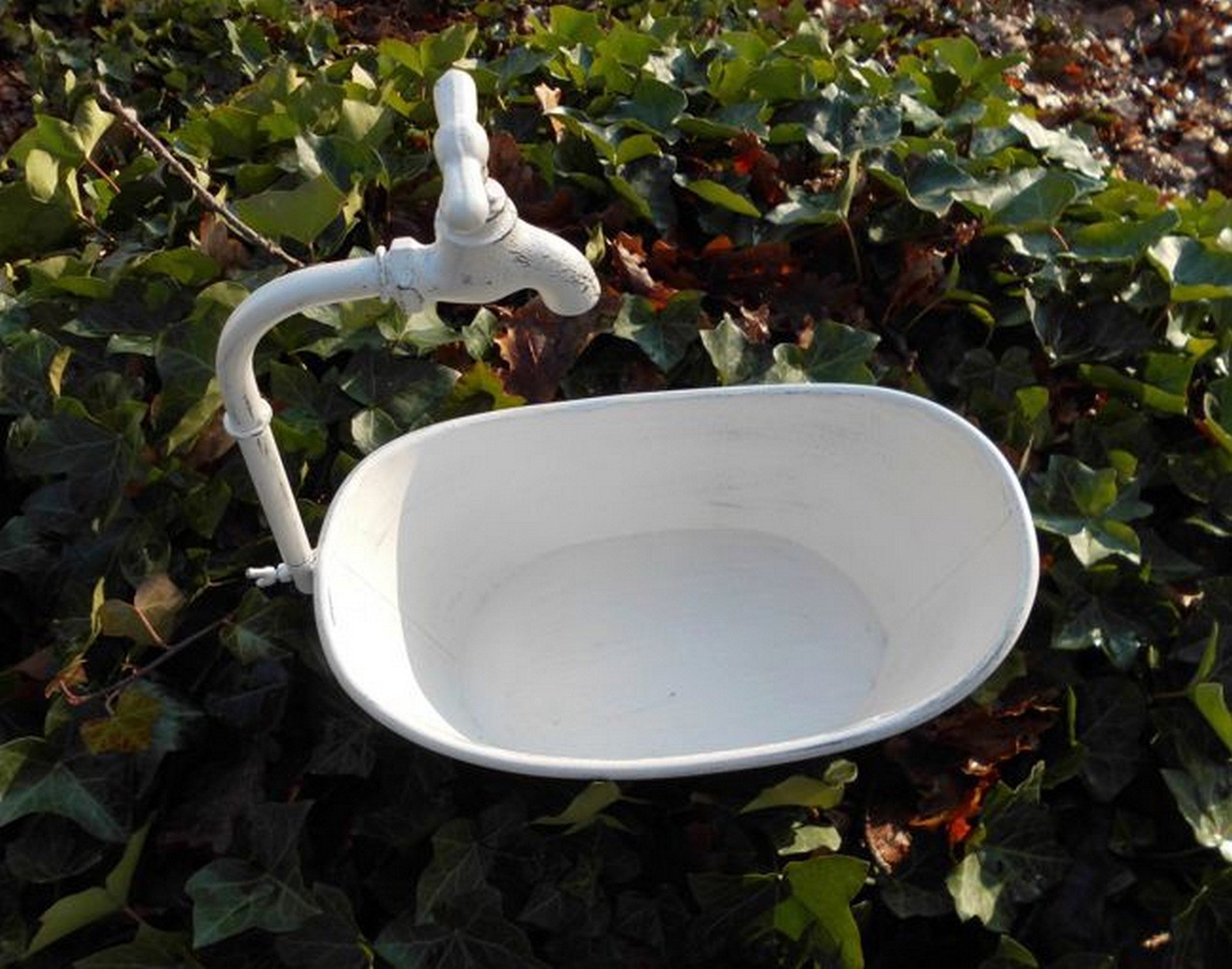 Deko-Impression Pflanzschale Wanne mit Deko-Wasserhahn Blumentopf Pflanzschale weiß 36 cm (1 St)