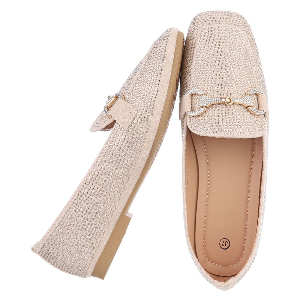 Ital-Design Loafers mit Glitzerdetails für Damen – Eleganter Komfort Slipper (91261584) Blockabsatz Mokassins in Beige