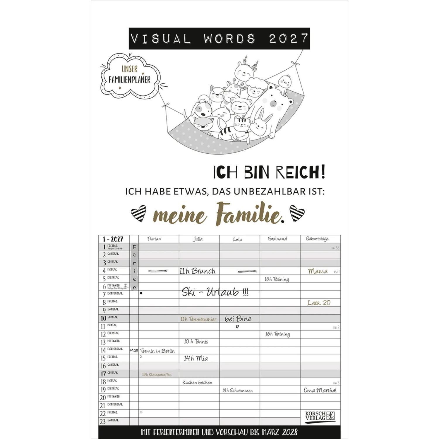 Korsch Verlag Wandkalender Visual Words Familienplaner 2027