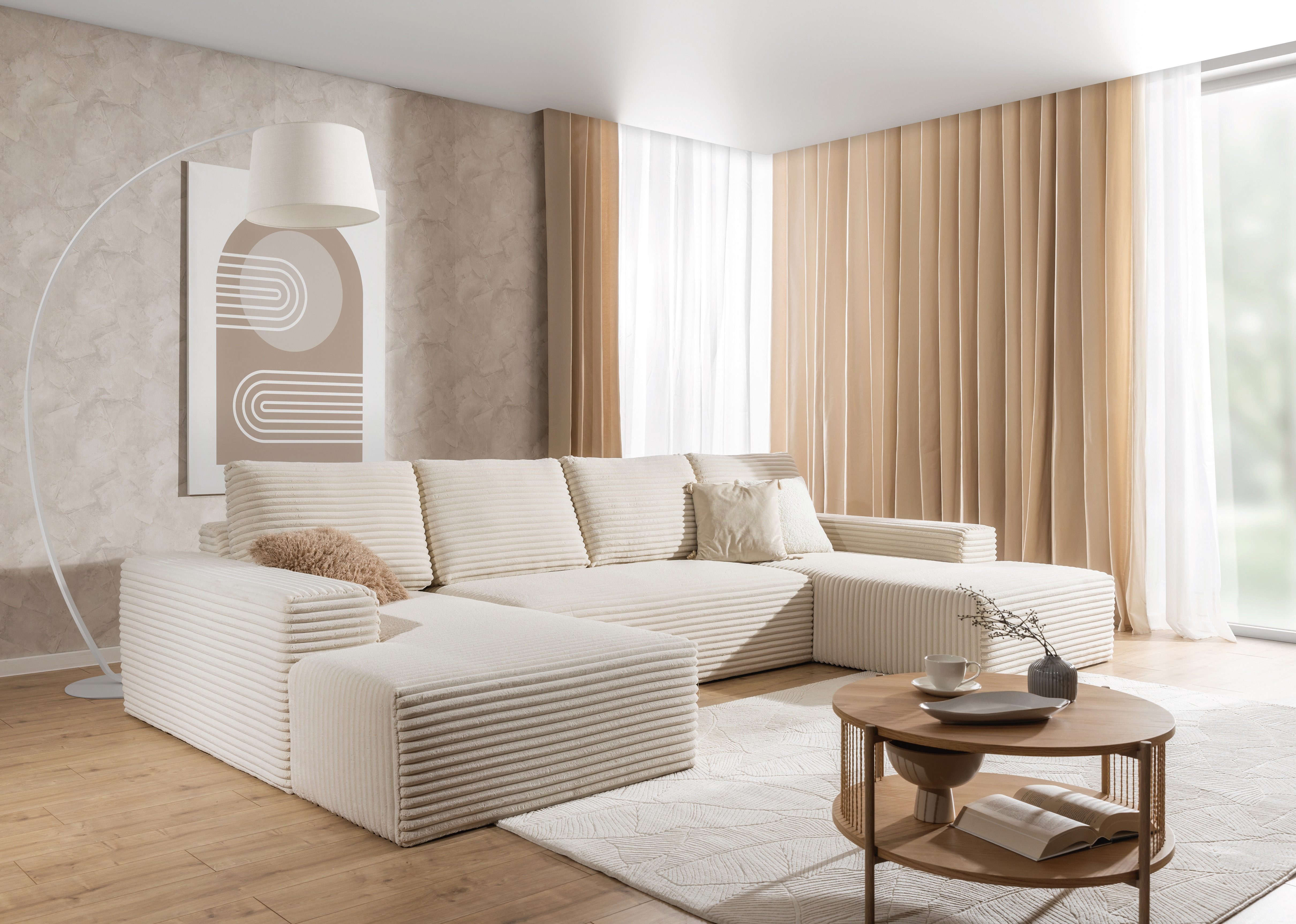 PROMETO Möbel Ecksofa Azzano U-Form, Sofa U-Form, Couch Breitcord Stoff günstig online kaufen