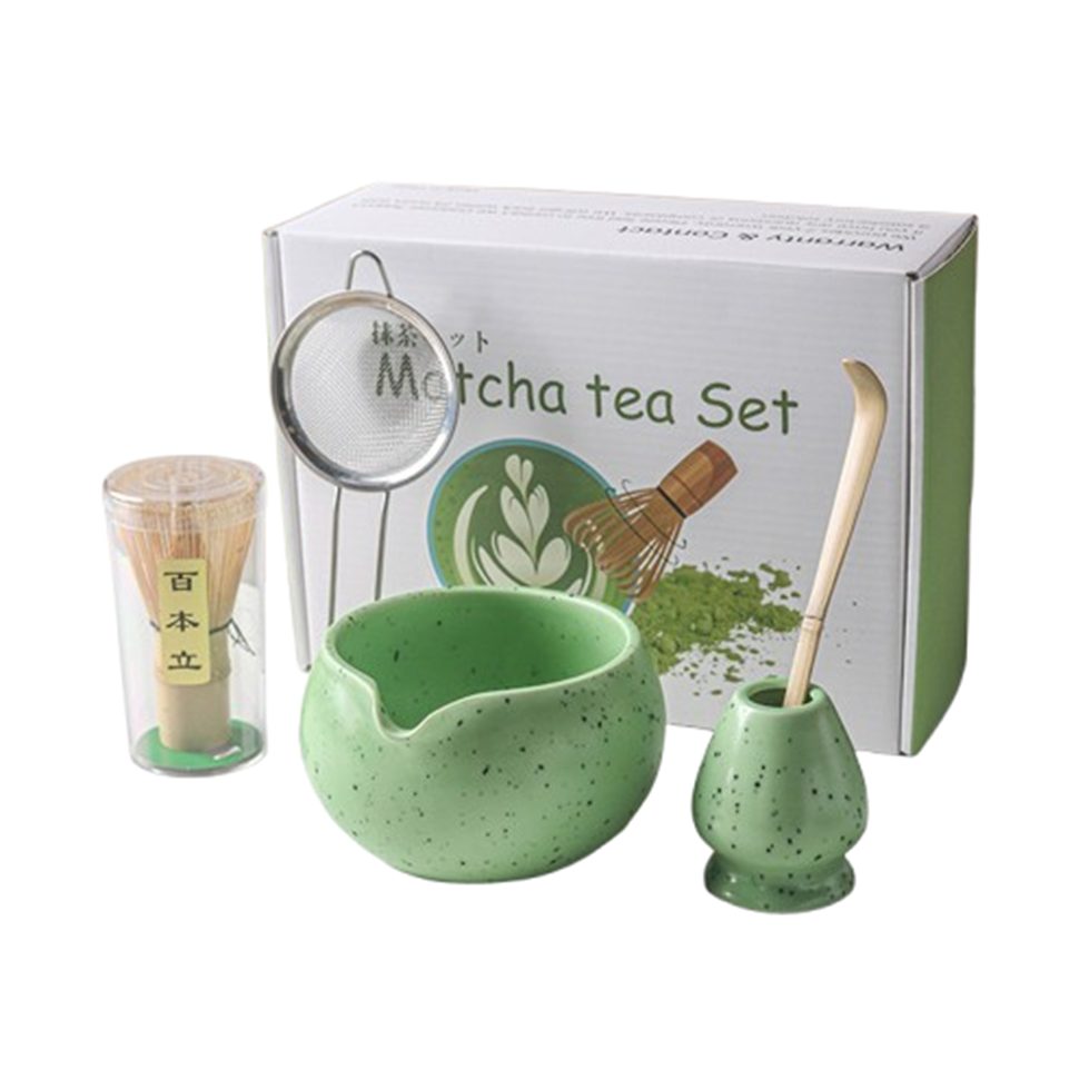 Auledio Teeservice Keramik Matcha-Schale und Matcha-Rührbesen-Set, 5-teilig