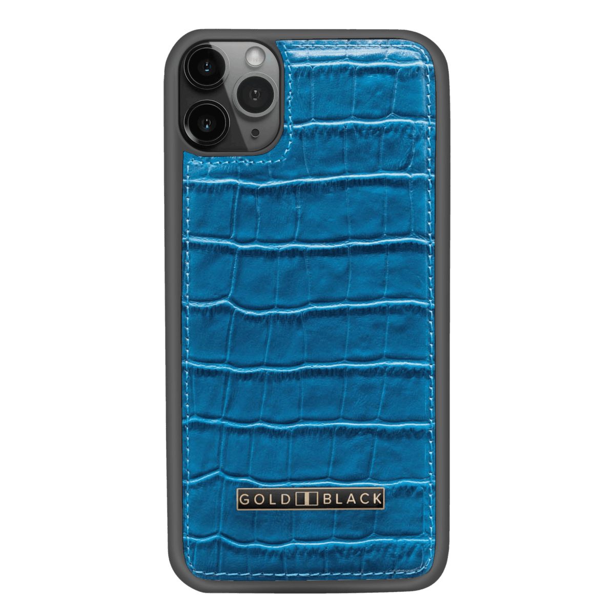 GOLDBLACK Handyhülle iPhone 11 Pro Max Lederhülle KROKO-PRÄGUNG Blau