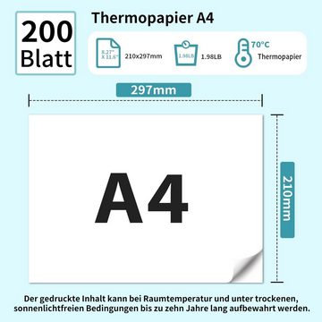 GelldG Druckerpapier Thermopapier A4 für tragbaren Drucker M08F-A4, schnell trocknendes