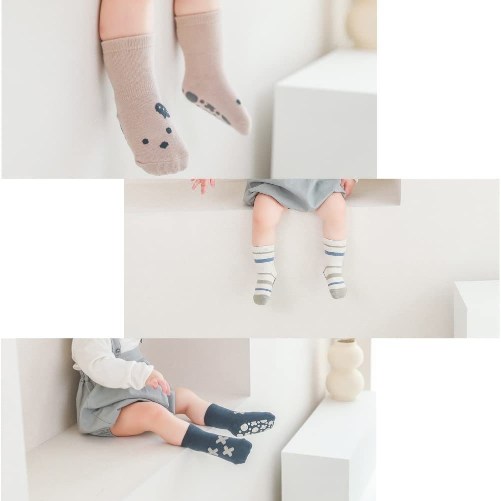 Kinder Paar Anti Socken (5-Paar, Rutschfeste für Sportsocken Stoppersocken) Mädchen Socken Rutsch Baby POCHUMIDUU 5 Jungen Kuschelsocken