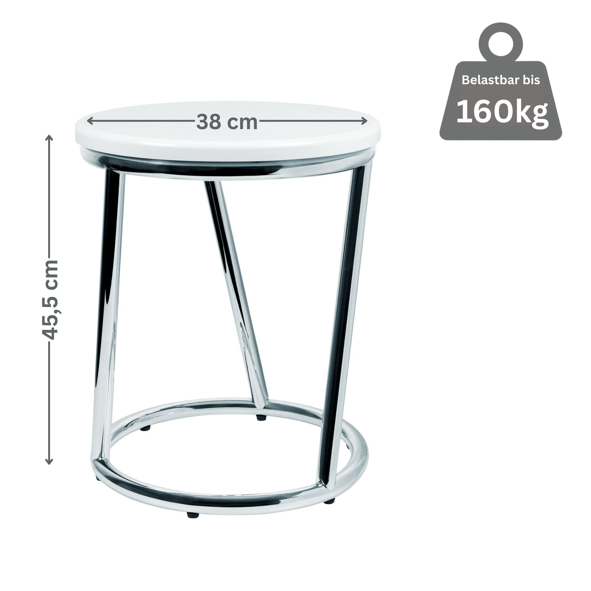 Libaro Dusch- und Badhocker SALINA Badhocker belastbar bis 150 kg weiß modern Barhocker-Design, belastbar bis 160 kg, hoch und sehr stabil, Gestell Metall chrom rund