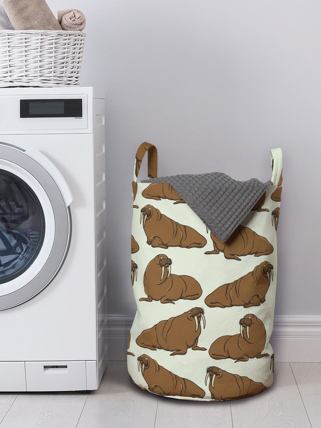 Abakuhaus für Wäschekorb Cartoon mit Illustration Kordelzugverschluss Walrus Wäschesäckchen Waschsalons, Tier Griffen