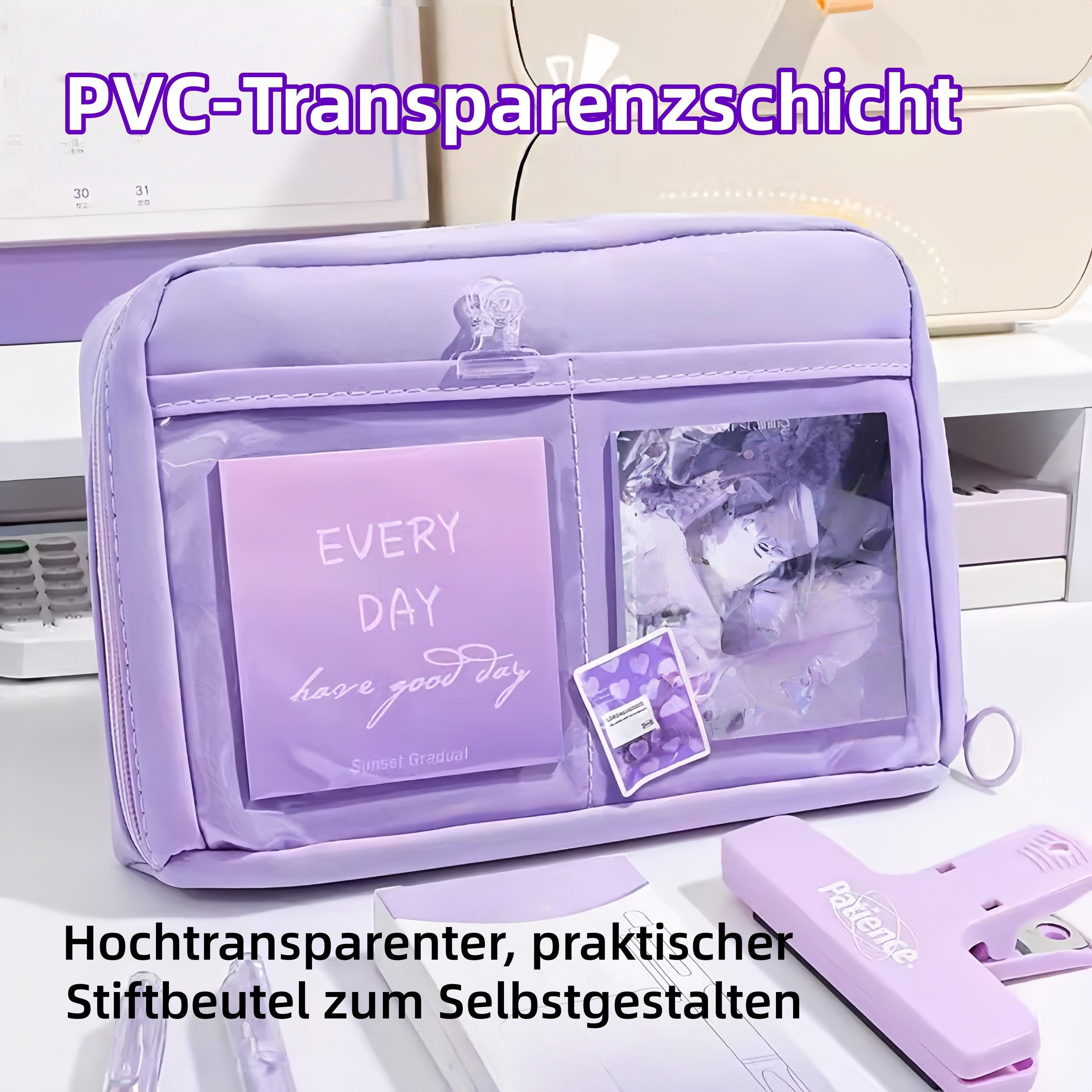 FOUORTUNATE-BEE Federmäppchen 12-teiliges lila Schreibwaren-Set – ideales Geschenk zum Schulstart, Lernset für Schule und Büro – komplette Ausstattung für den A – Bild 4 von 5