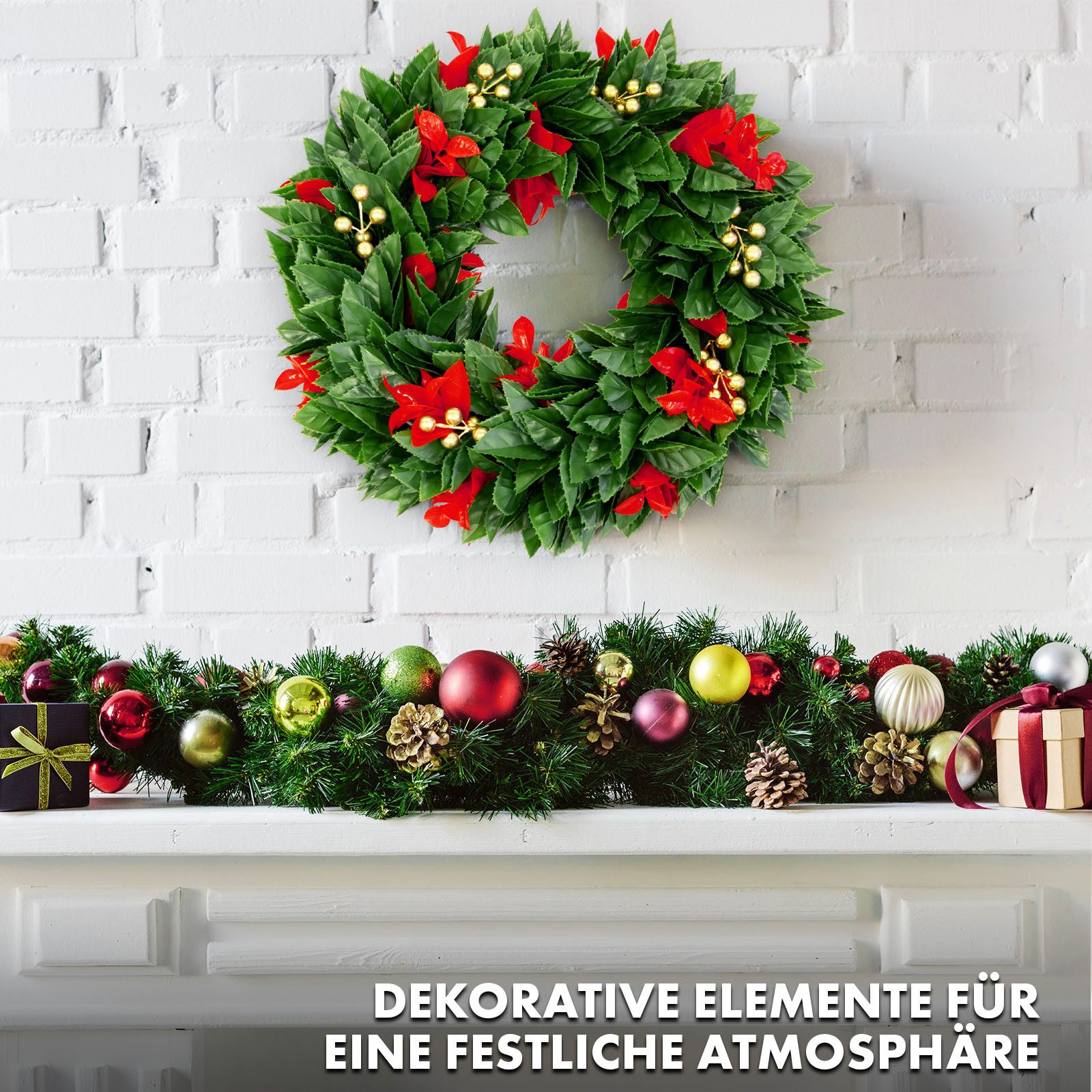Floordirekt Dekokranz Weihnachtskranz Photinia, Dekorativer Kranz, Lebensechtes Aussehen