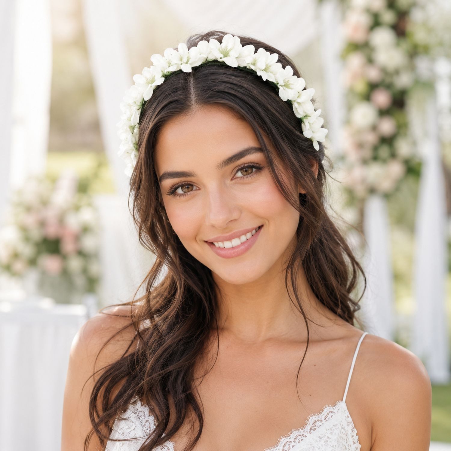 Trachtenland Diadem Blumen Haarkranz 'Ranya' mit Seidenblüten, Creme