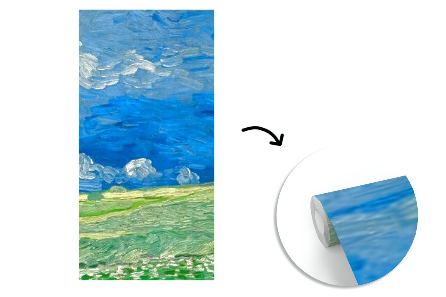 MuchoWow Fototapete Weizenfeld unter Gewitterwolken (2 Gogh, Fototapete Küche, für Matt, bedruckt, Wohnzimmer - van Vincent Schlafzimmer Vliestapete St)