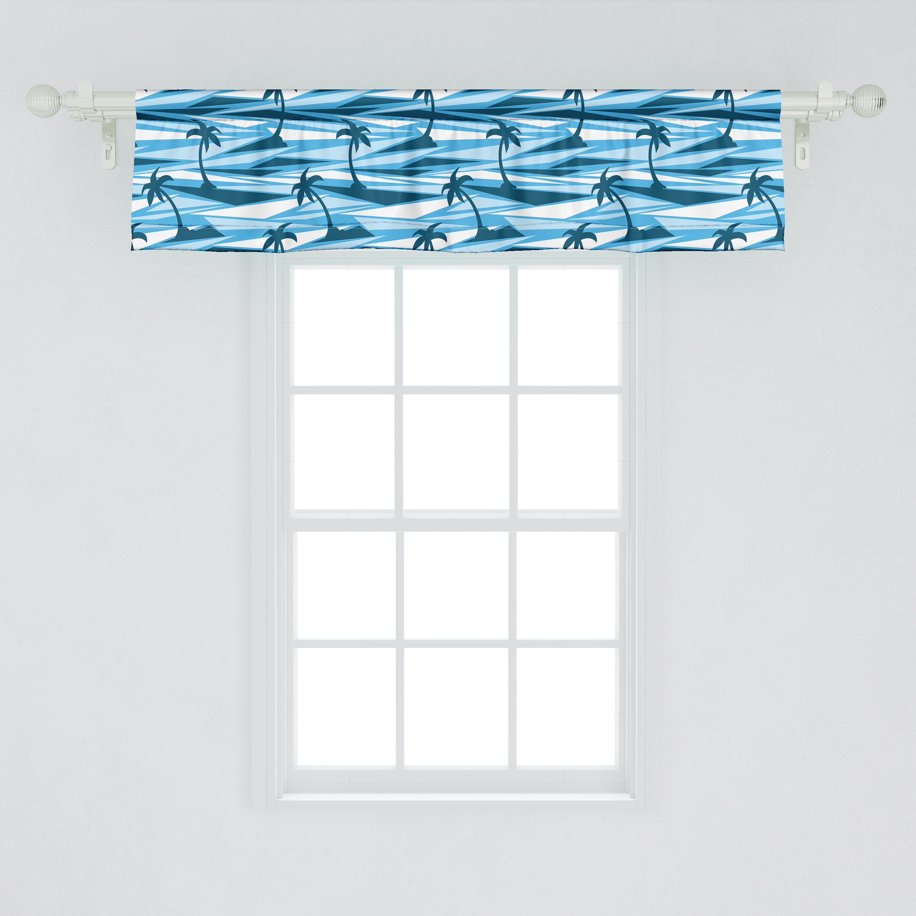 Scheibengardine Vorhang Volant für Abakuhaus, Insel Stangentasche, Küche mit Schlafzimmer Microfaser, Blau Dekor Meer und Monochrom Palm