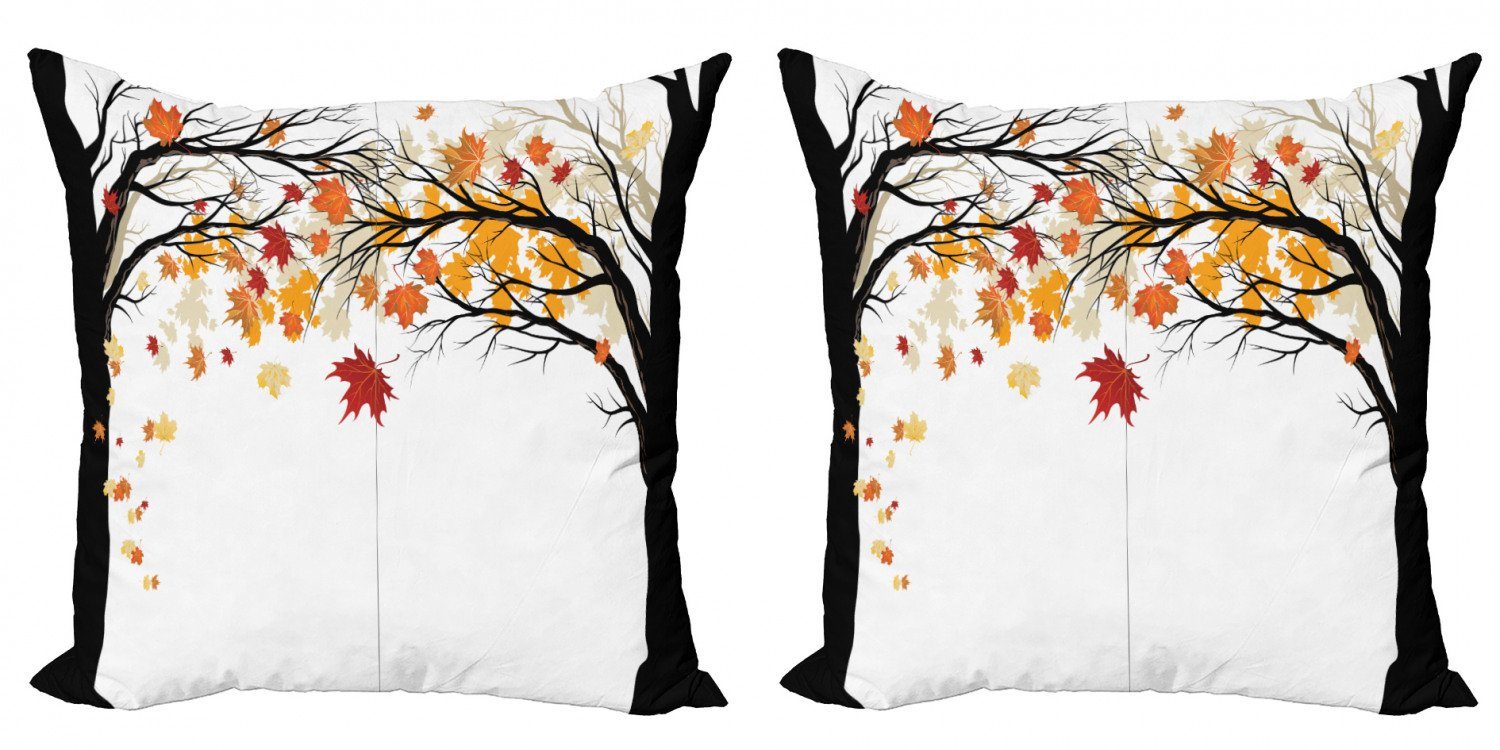 Herbst Modern Accent mit Blättern Abakuhaus Doppelseitiger Kissenbezüge Stück), (2 Digitaldruck, getrockneten Bäume