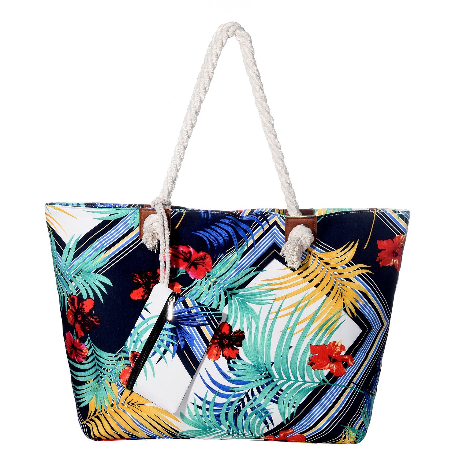 DonDon Strandtasche wasserabweisende Reißverschluss, kleinem Blumenkunst Große Tasche Beutel inkl. mit Shopper Strandtasche, (2-tlg)