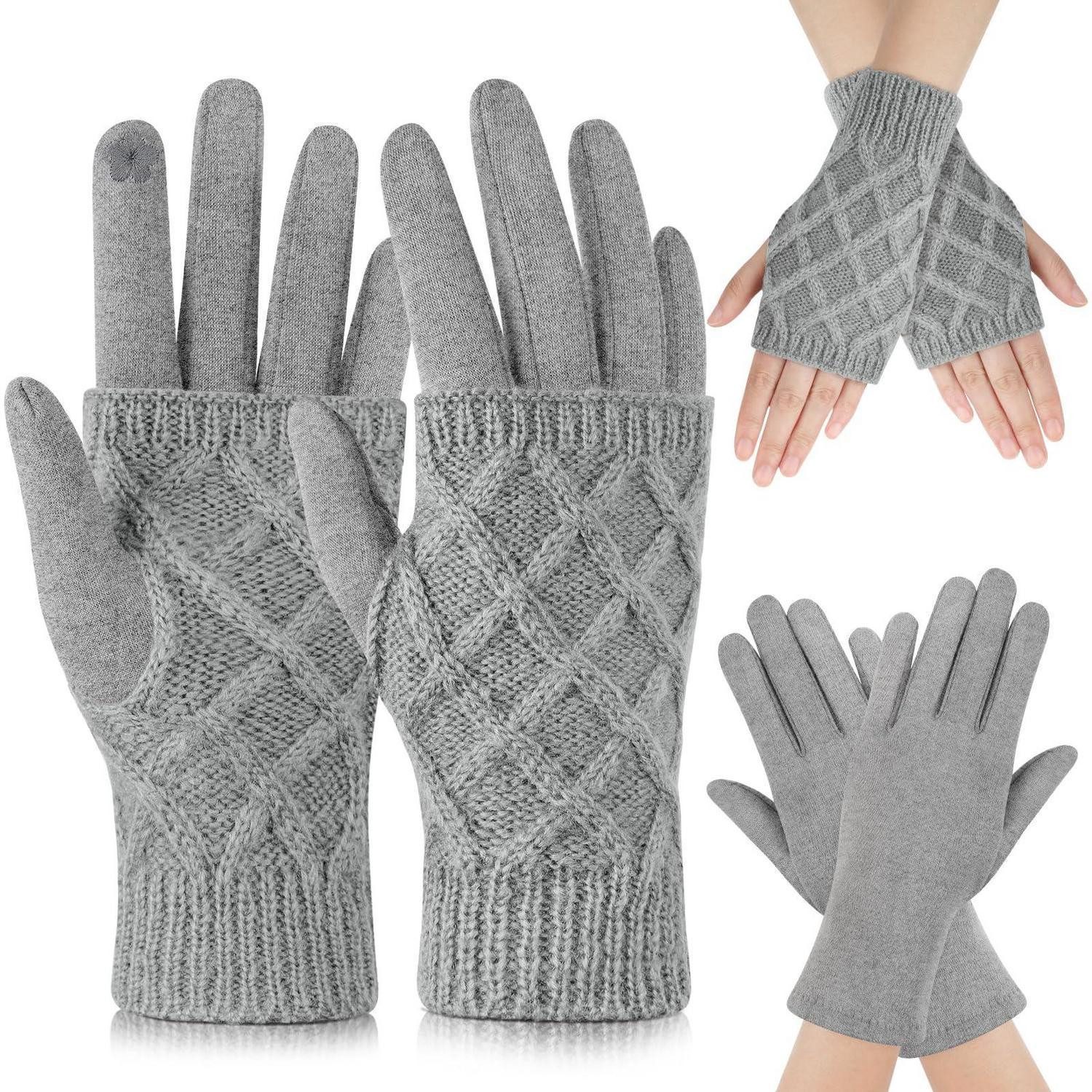 LuxusKollektion Thermohandschuhe Handschuhe Damen 2in1 Touchscreen Grau (1-St)