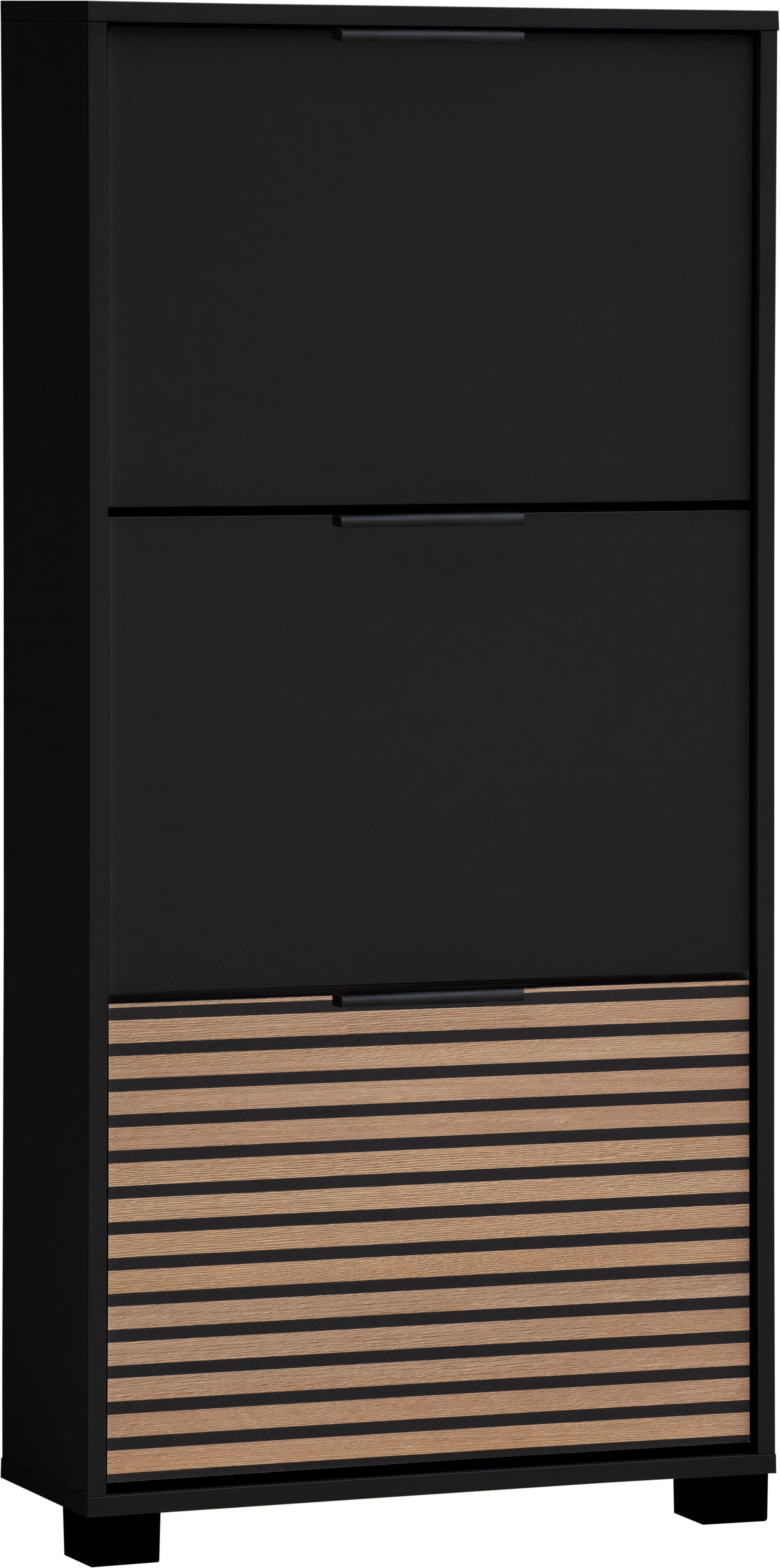 Schildmeyer Schuhschrank HANK, 3 Klappen, Breite 59,8 cm, akustik-optik, MADE IN GERMANY (1-St) eine Klappe in Akustikplatten-Optik, MADE IN GERMANY