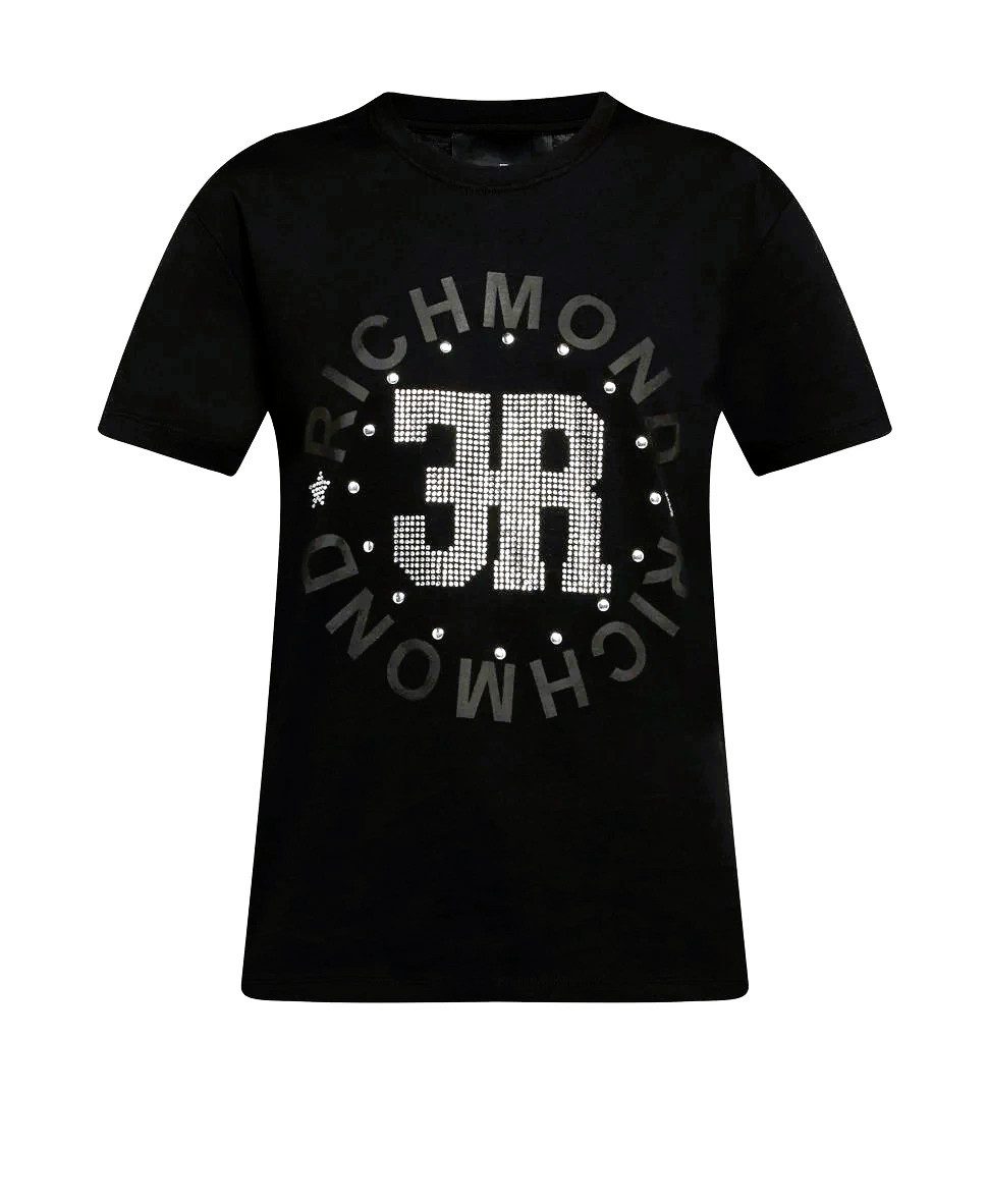 John Richmond T-Shirt John Richmond Damen T-Shirt, John Richmond Damen Rundhalls T- Shirts Logo Schrift, Strassbesatz