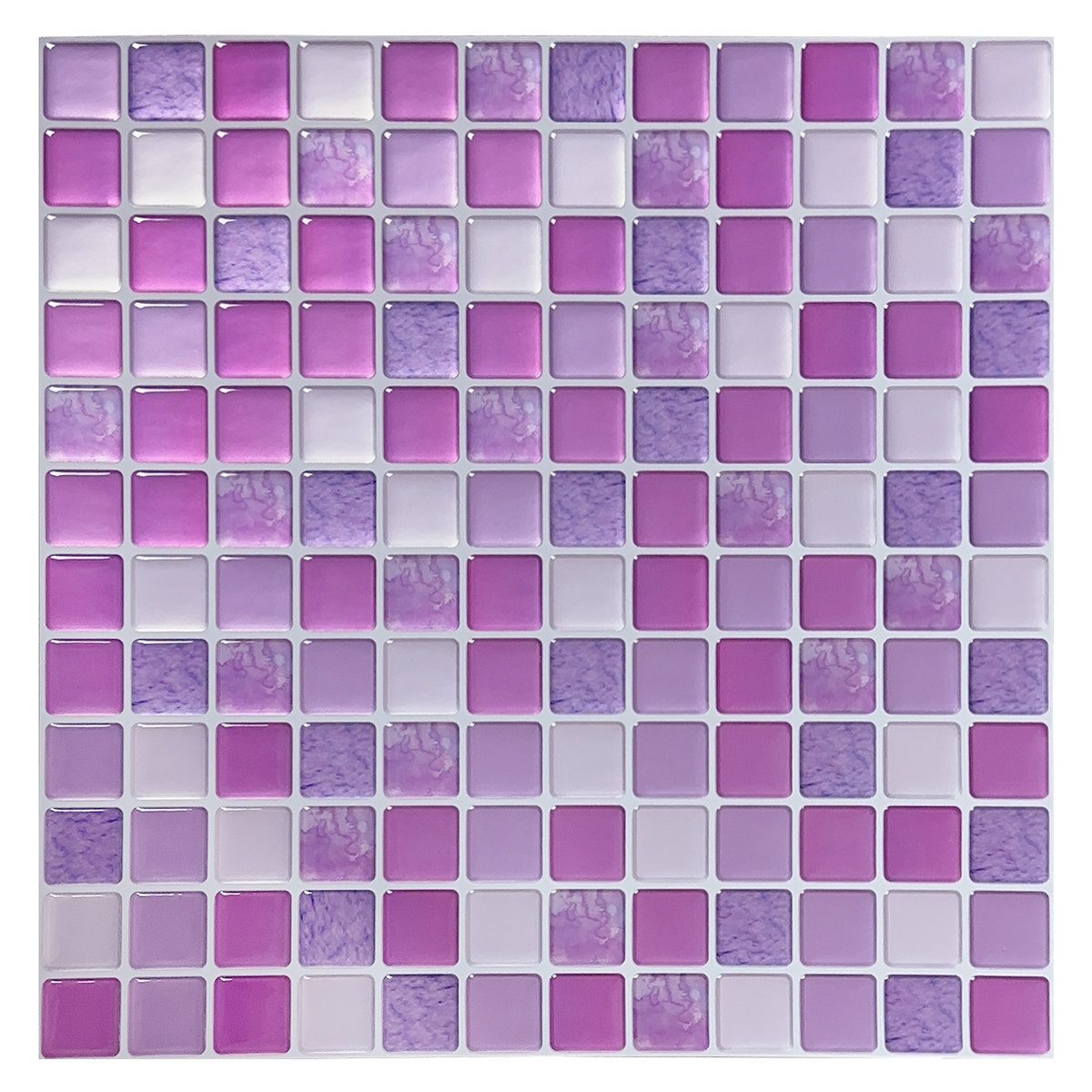 Yalion 3D-Tapete 2 oder 10 Stück 3d Mosaikstil Wasserdicht Fliesenaufkleber lila, für Küche Bad, Fliesen Klebefolie Selbstklebend, Nachahmung eines Mosaikmusters, 23,6 x 23,6cm
