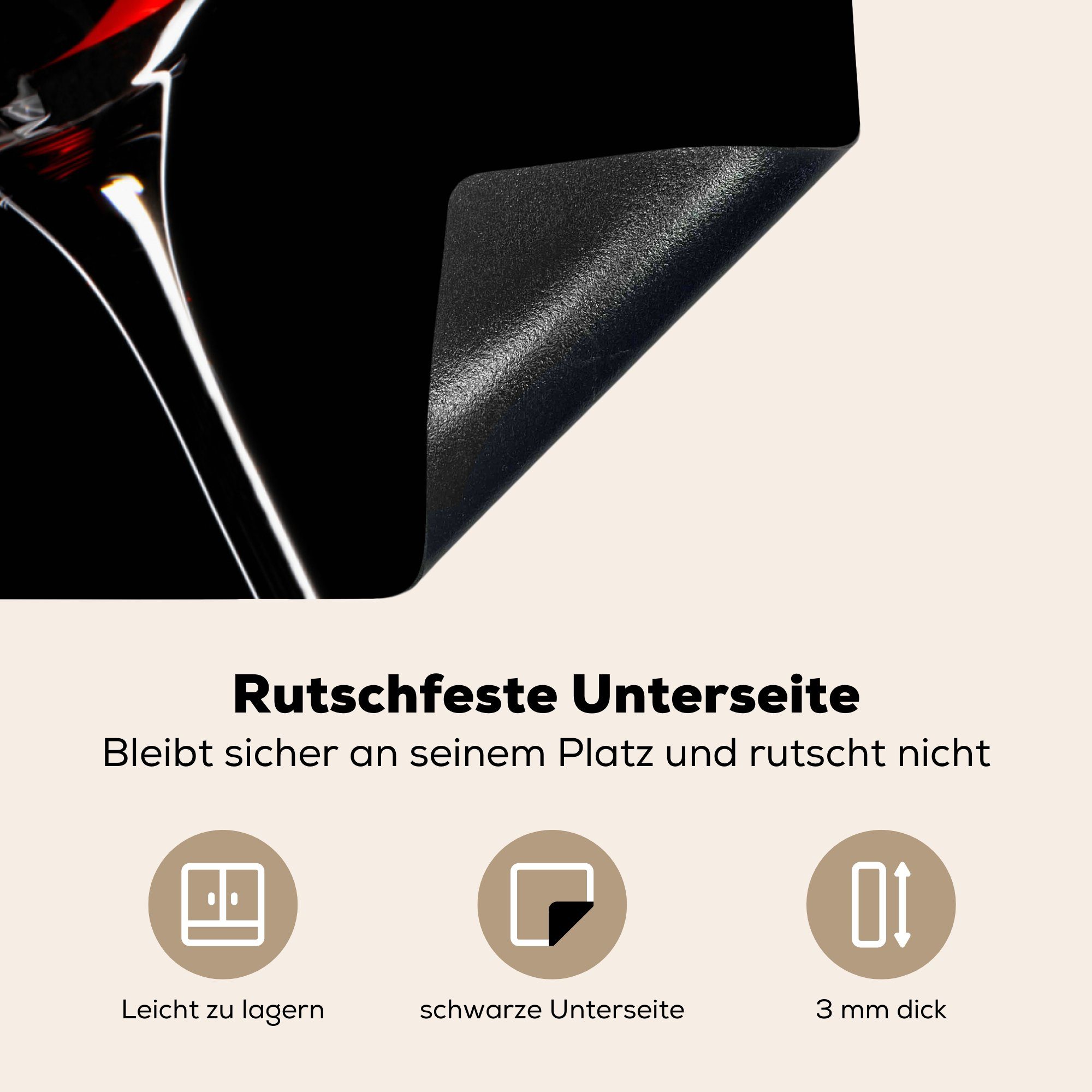 Arbeitsplatte Hintergrund, MuchoWow auf schwarzem für cm, tlg), (1 Herdblende-/Abdeckplatte Ceranfeldabdeckung, küche Vinyl, 78x78 Rotwein