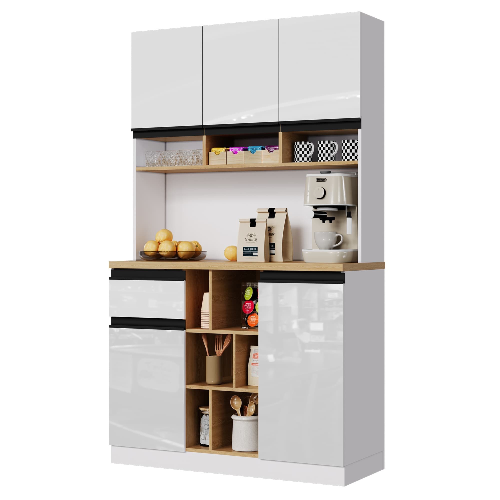 autolock Küchenbuffet Multifunktionales Küchenschrank Buffet Kippschutz, verstellbare Regale (105×45×185 cm) Hochschrank Vitrinen Sideboard für Wohn- & Küche Esszimmer