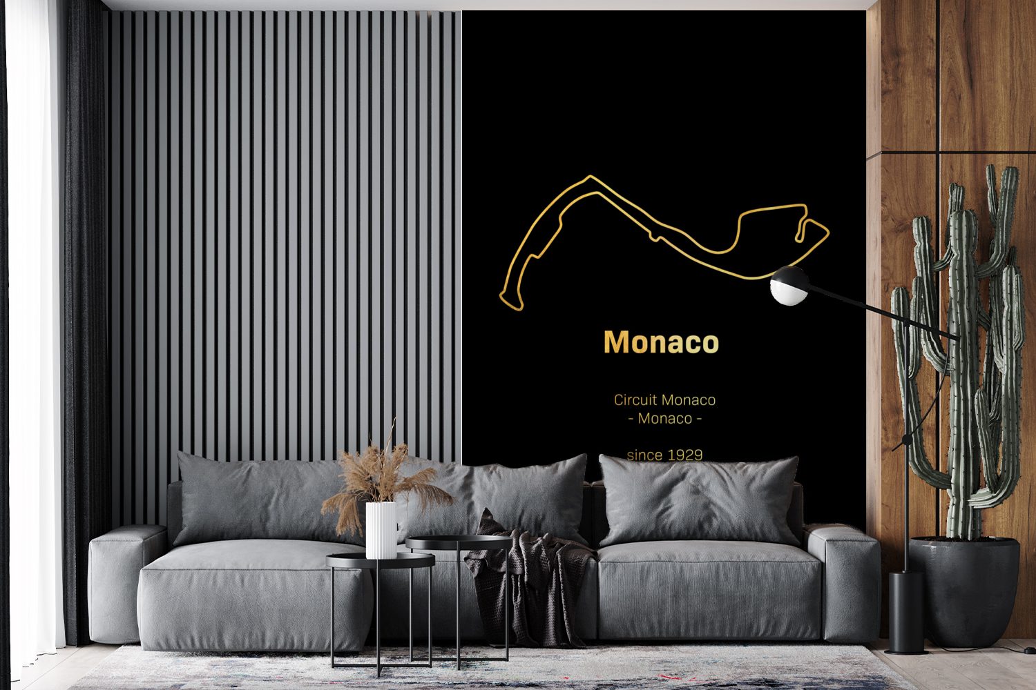 MuchoWow für bedruckt, Wohnzimmer, Matt, Formel - Monaco (3 Vinyl Tapete Wandtapete Montagefertig Rennstrecke, Fototapete - St), 1