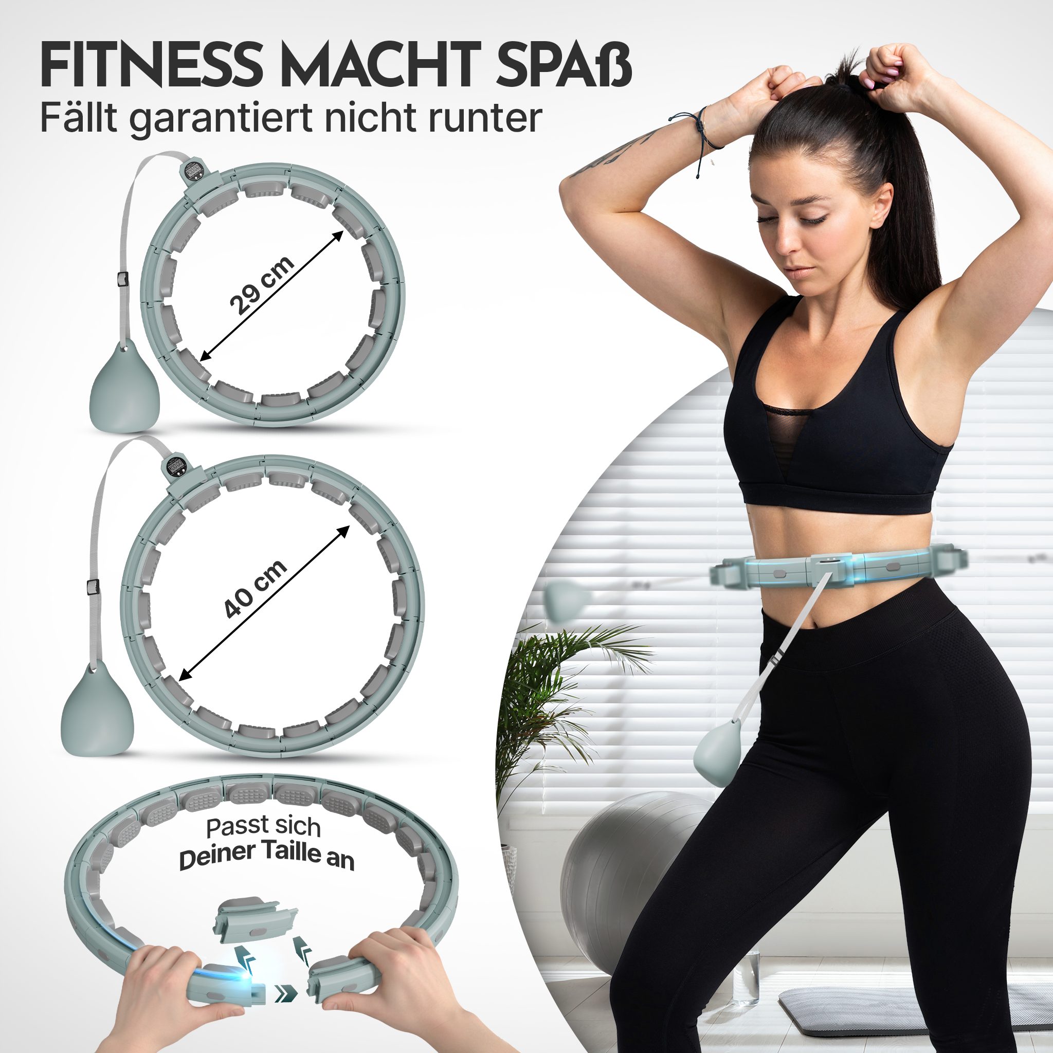 NEOLYMP Hula-Hoop-Reifen Hula Hoop Reifen Erwachsene – Fitness Ring leise verstellbar 29–40 cm (Smarter Hula Hoop Reifen verstellbar 29–40 cm Klick-System, Home Gym), Gymnastikreifen mit Tracking für Zeit, Umdrehungen und Kalorien