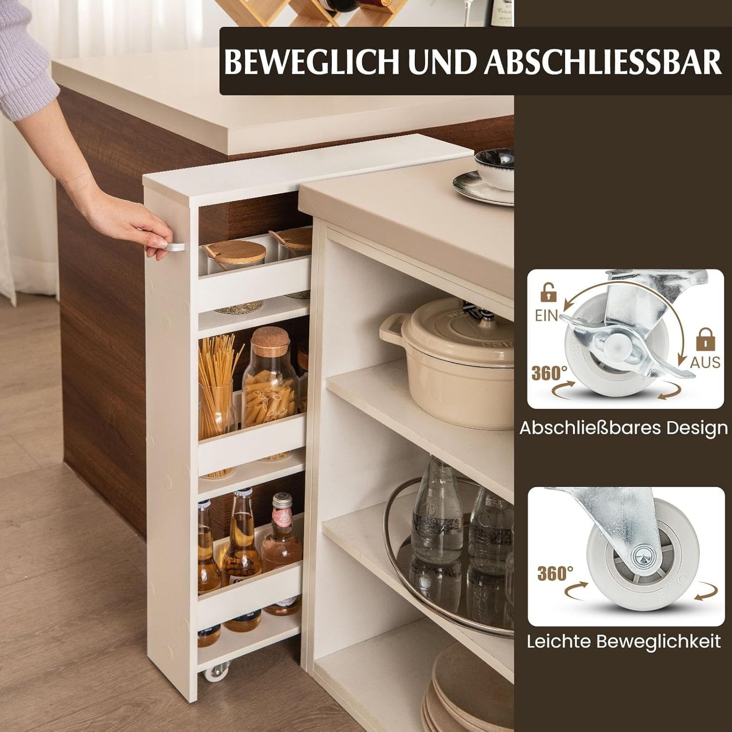 KOMFOTTEU Regalwagen Nischenregal, 4 Ebenen, mit Griff