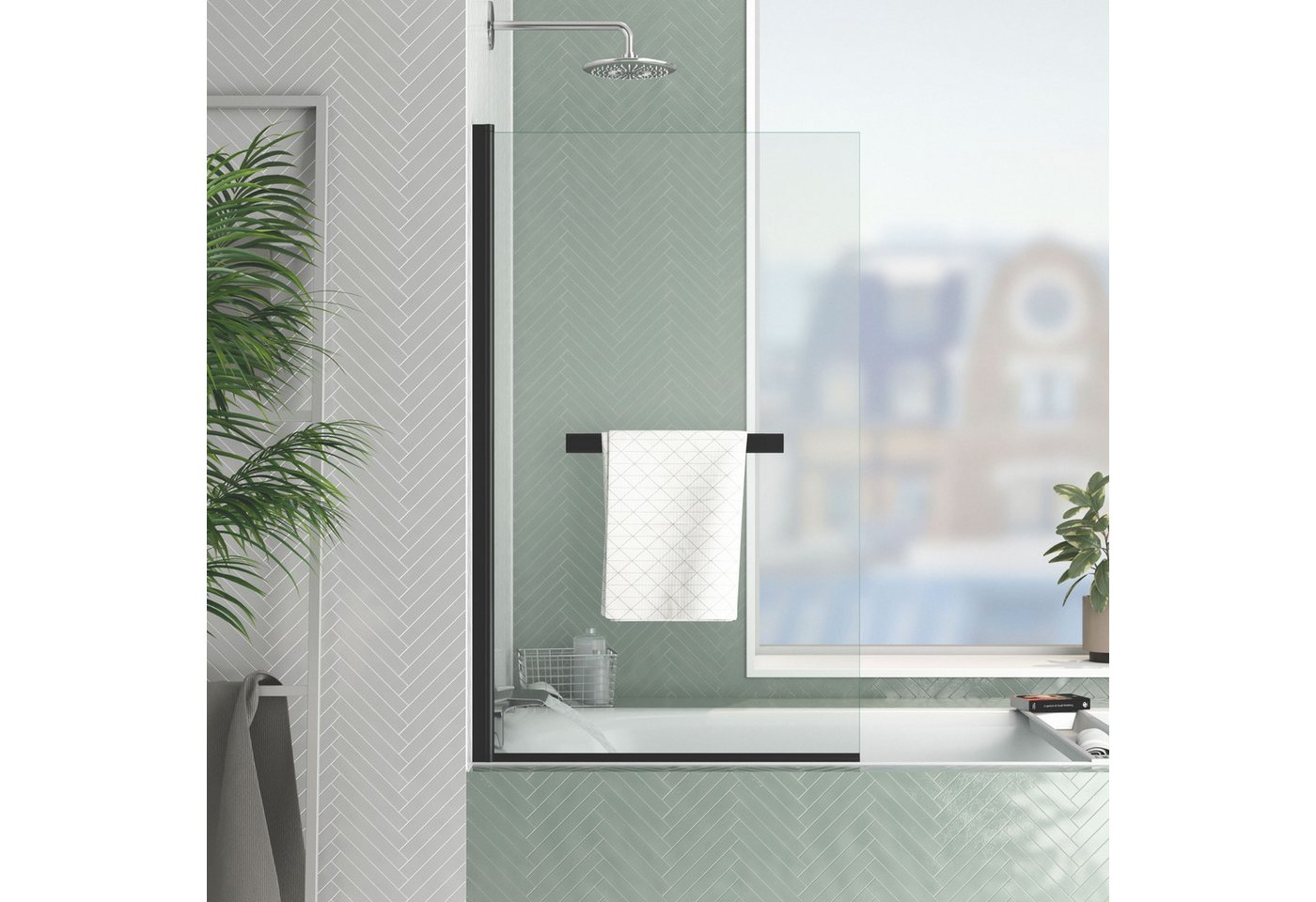 Thumbnail - Marwell Walk-in-Dusche Black Touch, Einscheibensicherheitsglas, für Badewanne, mit Handtuchhalter